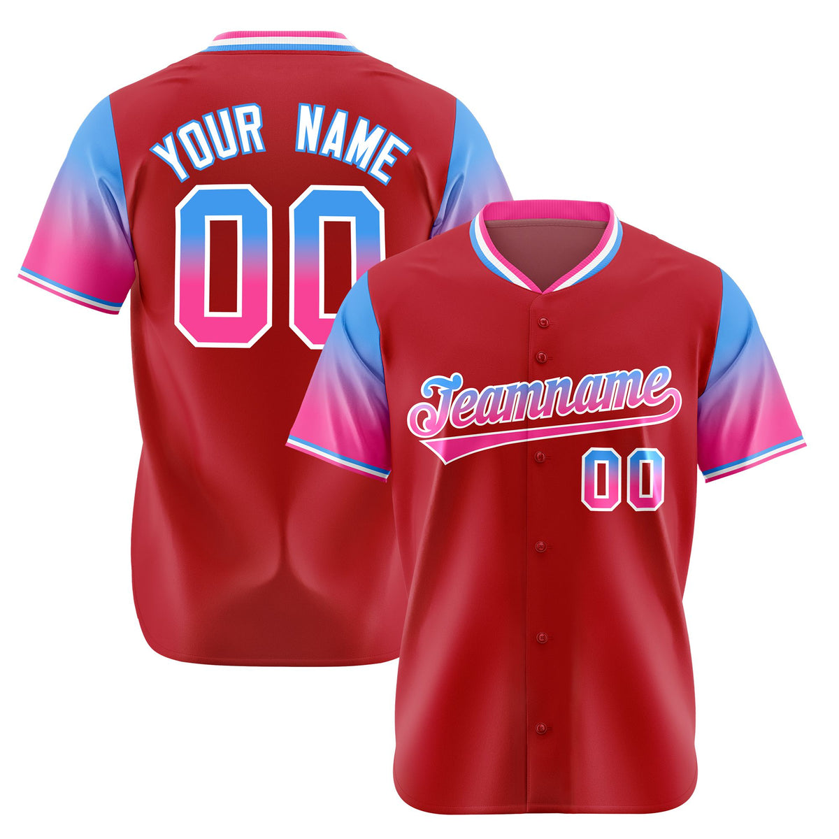Custom Red Powder Blue-Pink Gradient Fashion Authentic Baseball Jersey