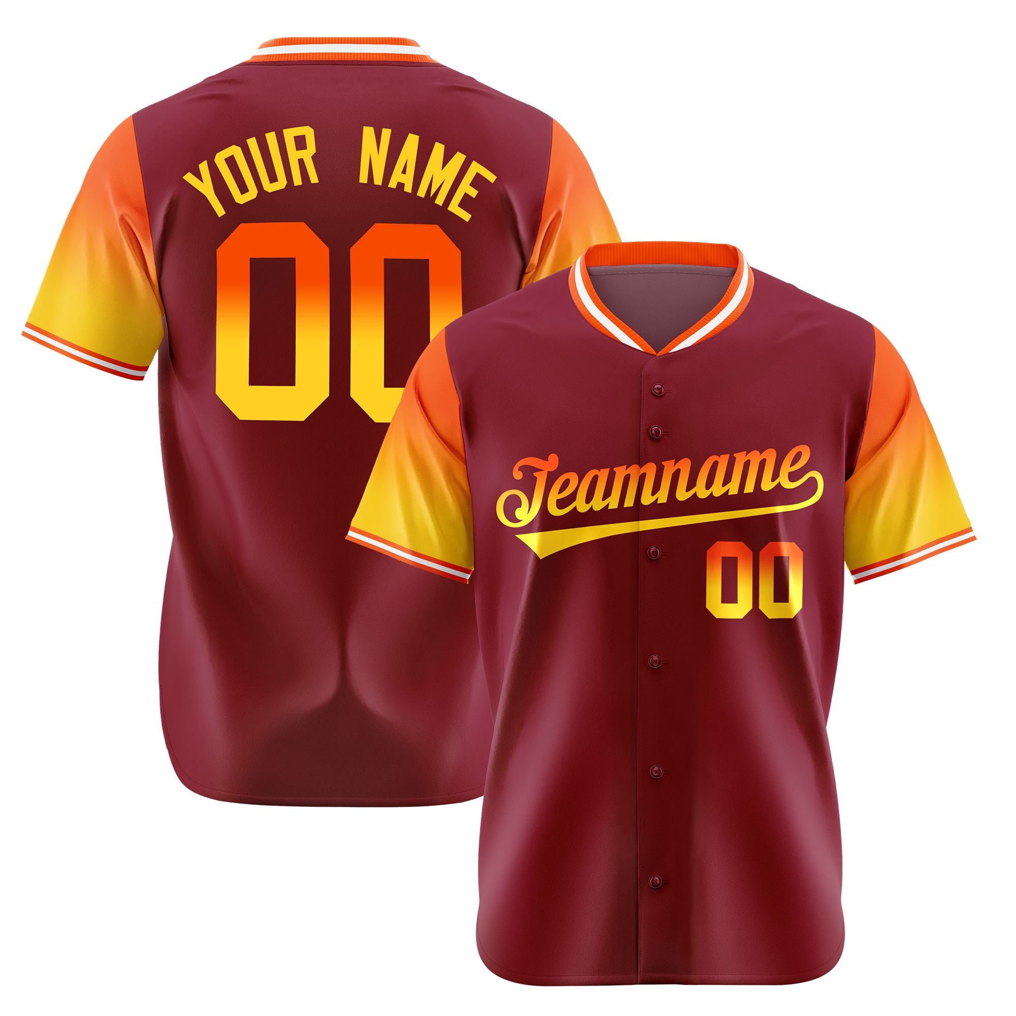 Custom Crimson Orange-Gold Gradient Fashion Authentic Baseball Jersey