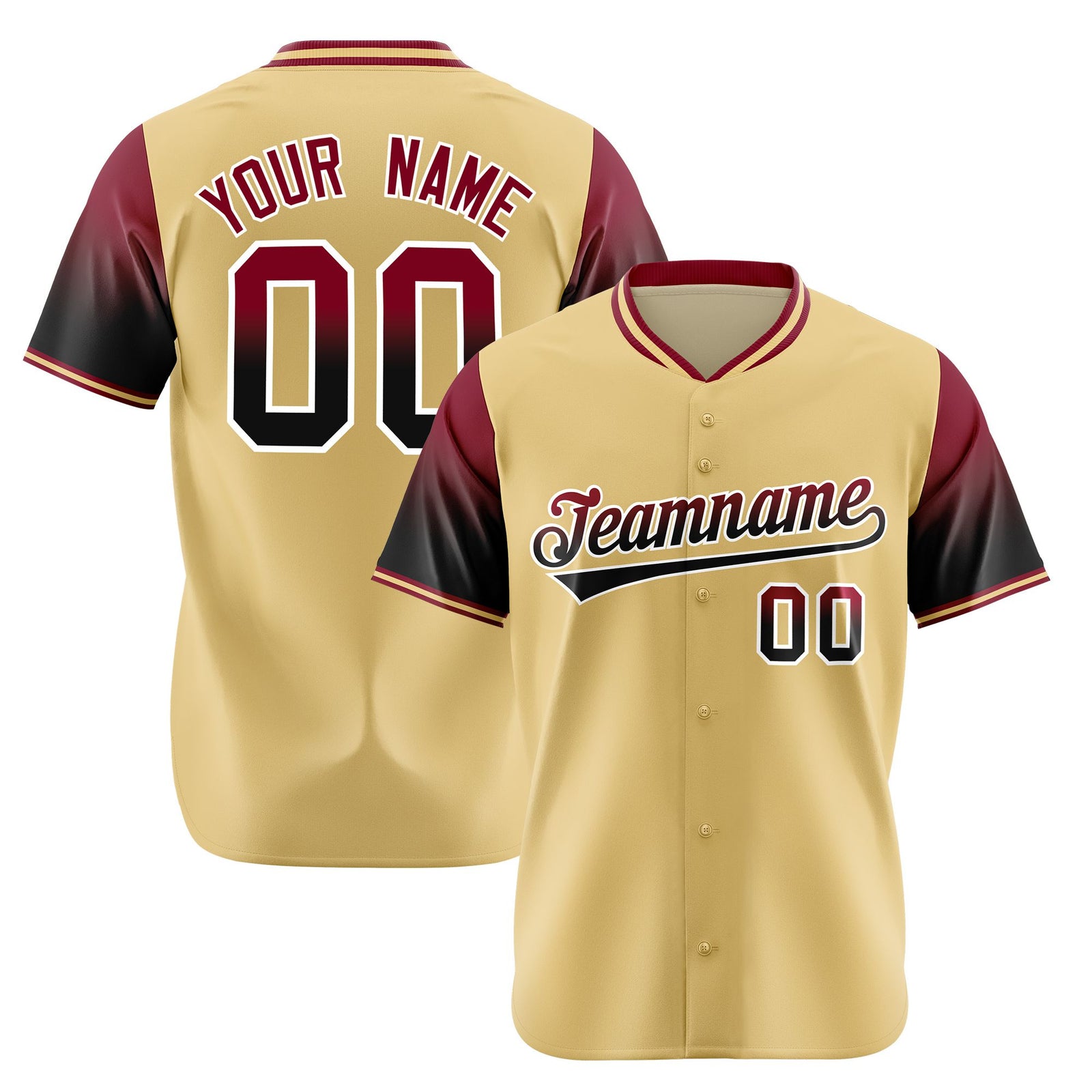 Custom Khaki Crimson-Black Gradient Fashion Authentic Baseball Jersey