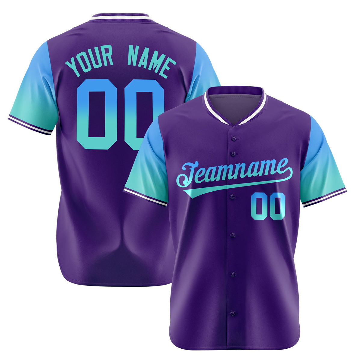 Custom Purple Powder Blue-Aqua Gradient Fashion Authentic Baseball Jersey