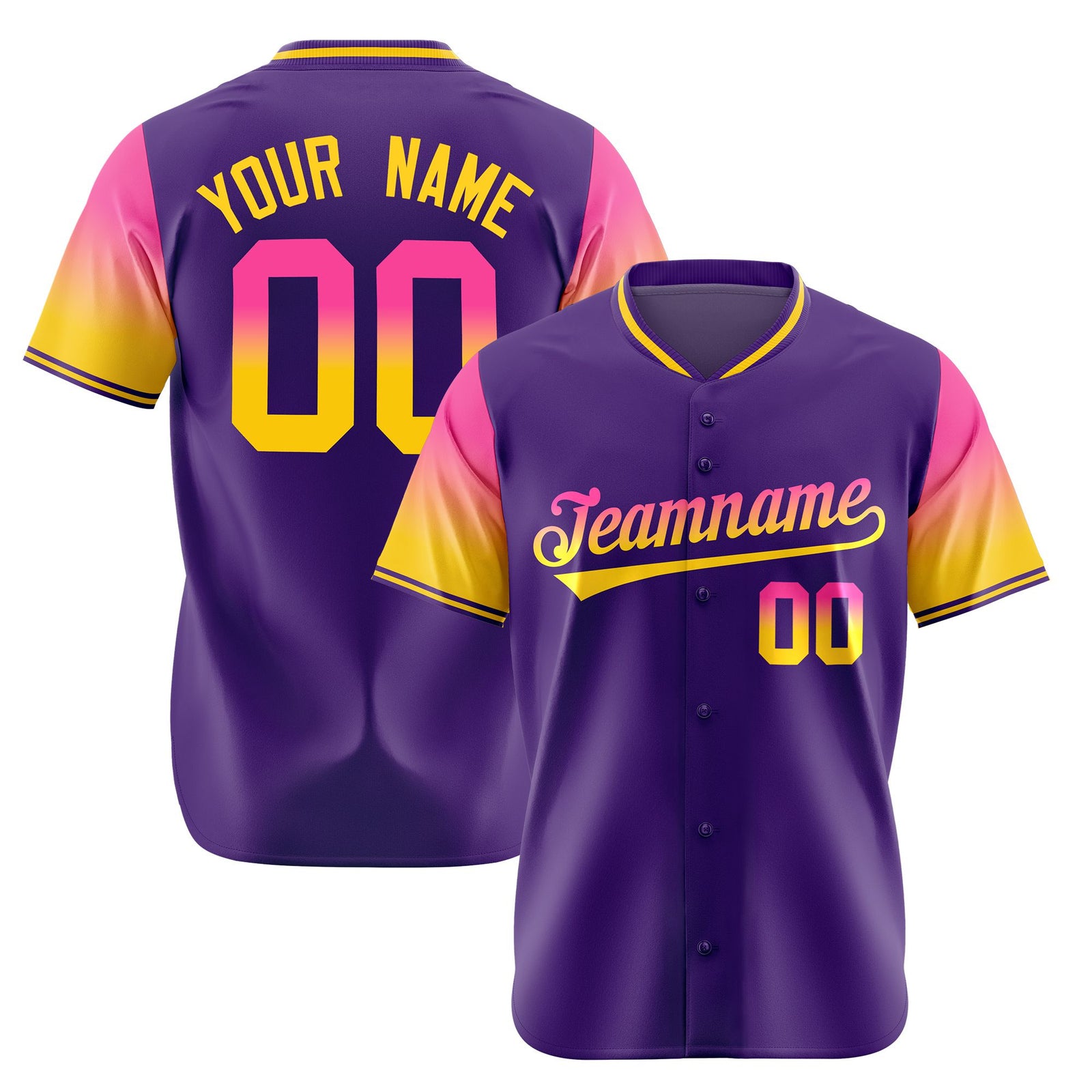 Custom Purple Pink-Gold Gradient Fashion Authentic Baseball Jersey