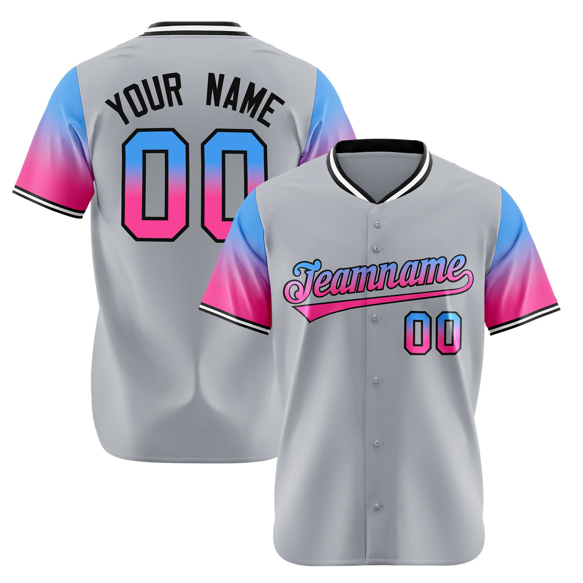 Custom Gray Powder Blue-Pink Gradient Fashion Authentic Baseball Jersey