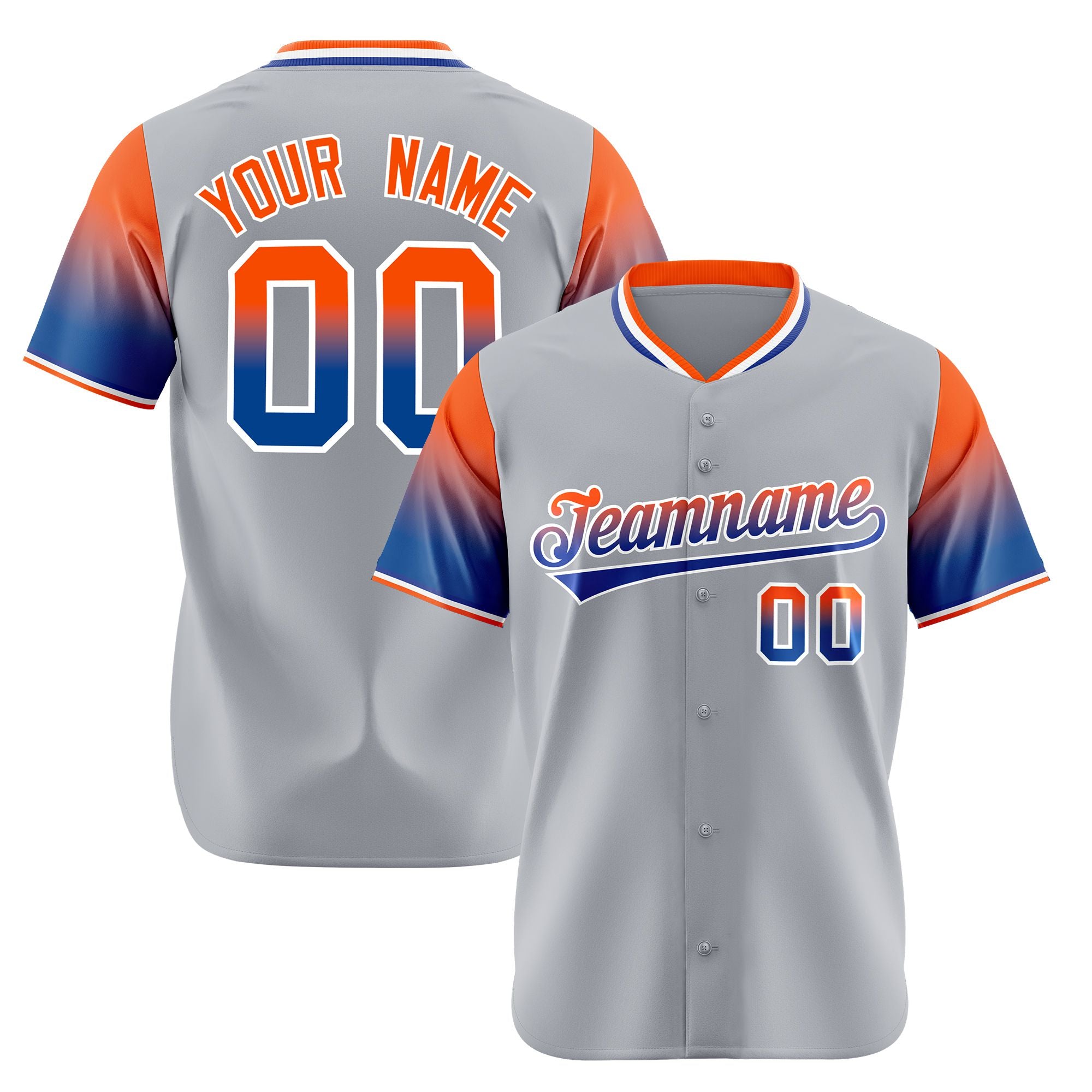 Custom Gray Orange-Royal Blue Gradient Fashion Authentic Baseball Jersey