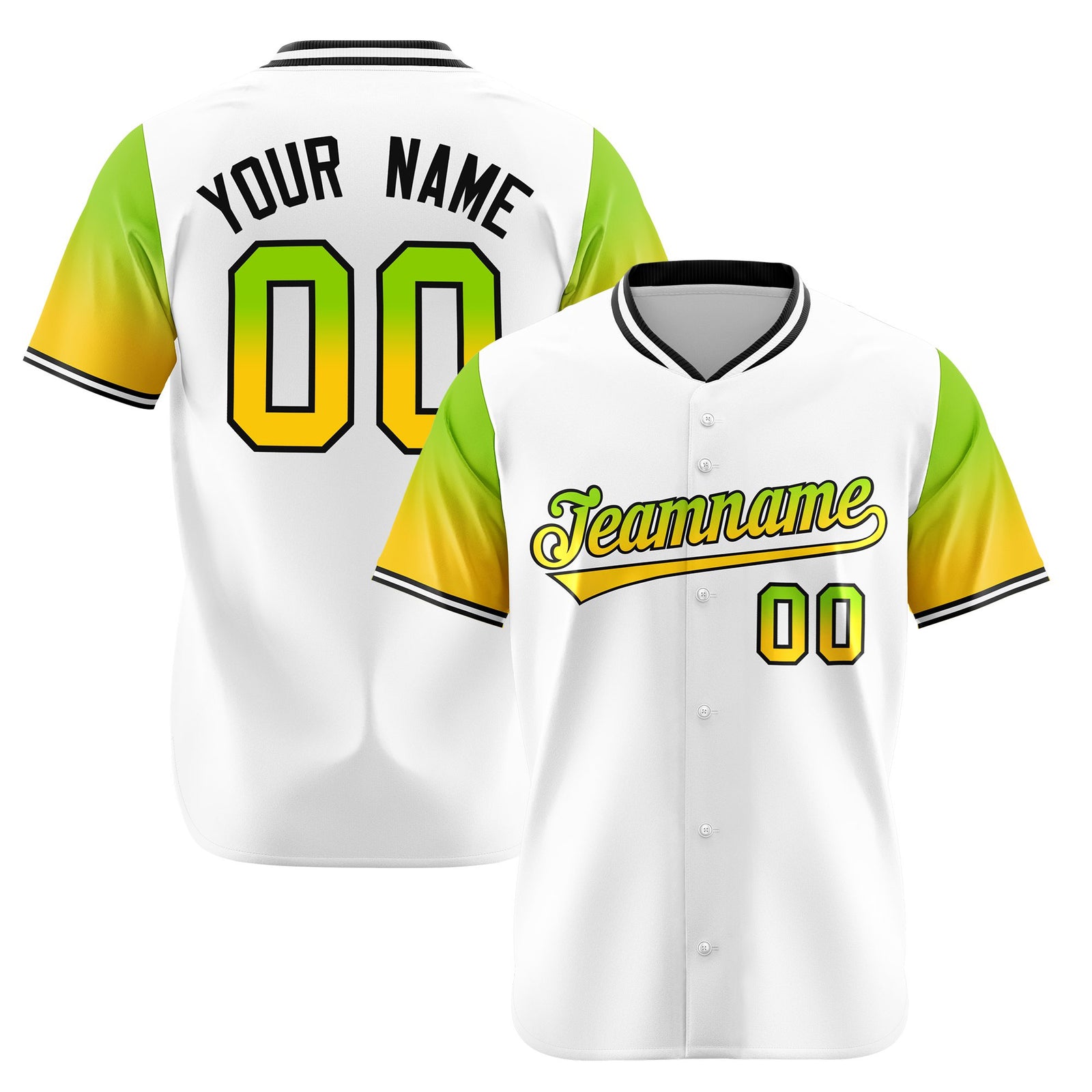 Custom White Neon Green-Gold Gradient Fashion Authentic Baseball Jersey
