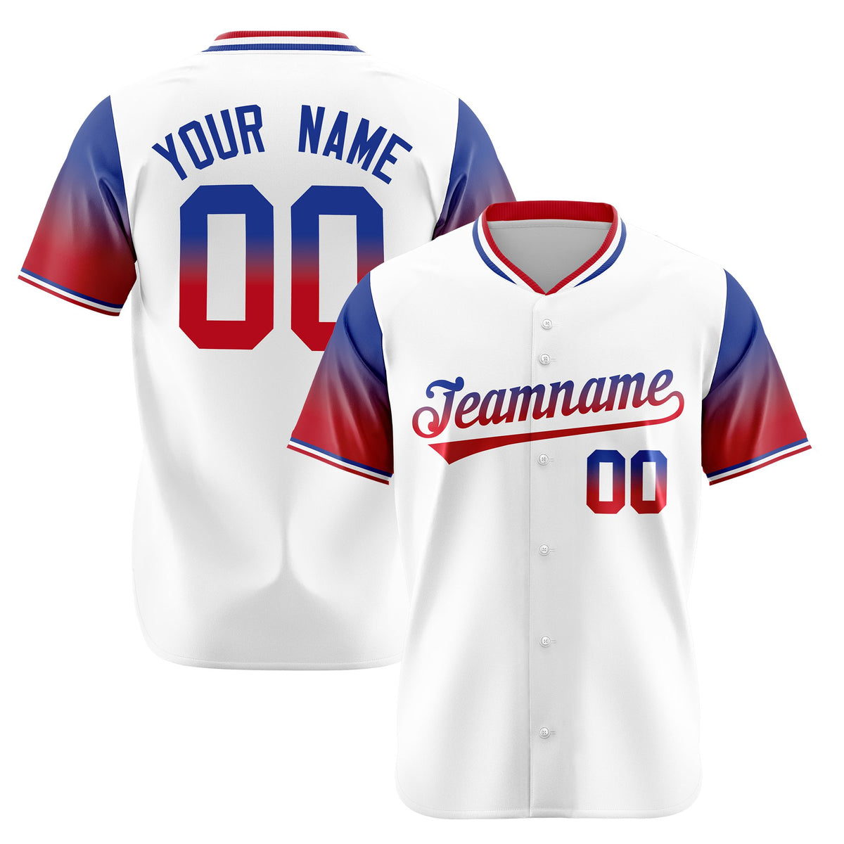 Custom White Royal Blue-Red Gradient Fashion Authentic Baseball Jersey