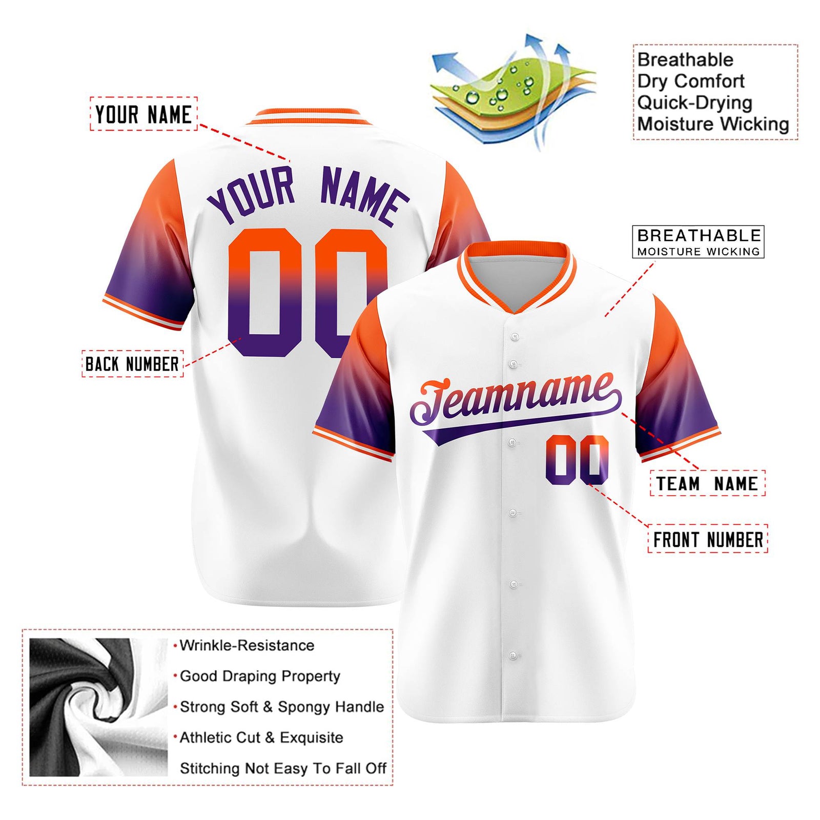 Custom White Orange-Purple Gradient Fashion Authentic Baseball Jersey