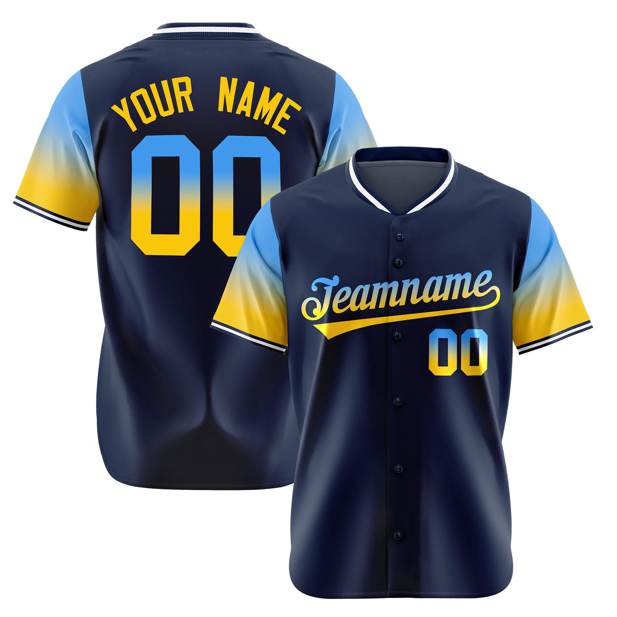 Custom Navy Powder Blue-Gold Gradient Fashion Authentic Baseball Jersey