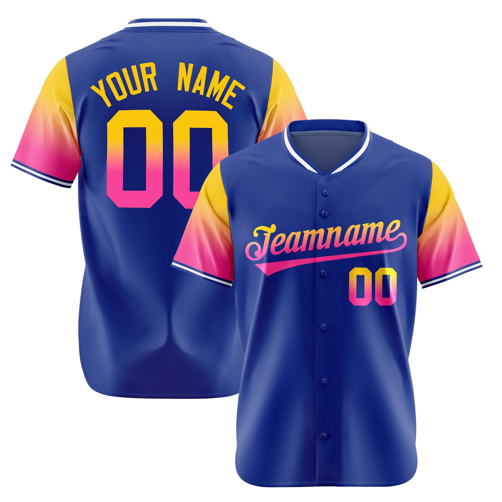 Custom Royal Blue Gold-Pink Gradient Fashion Authentic Baseball Jersey