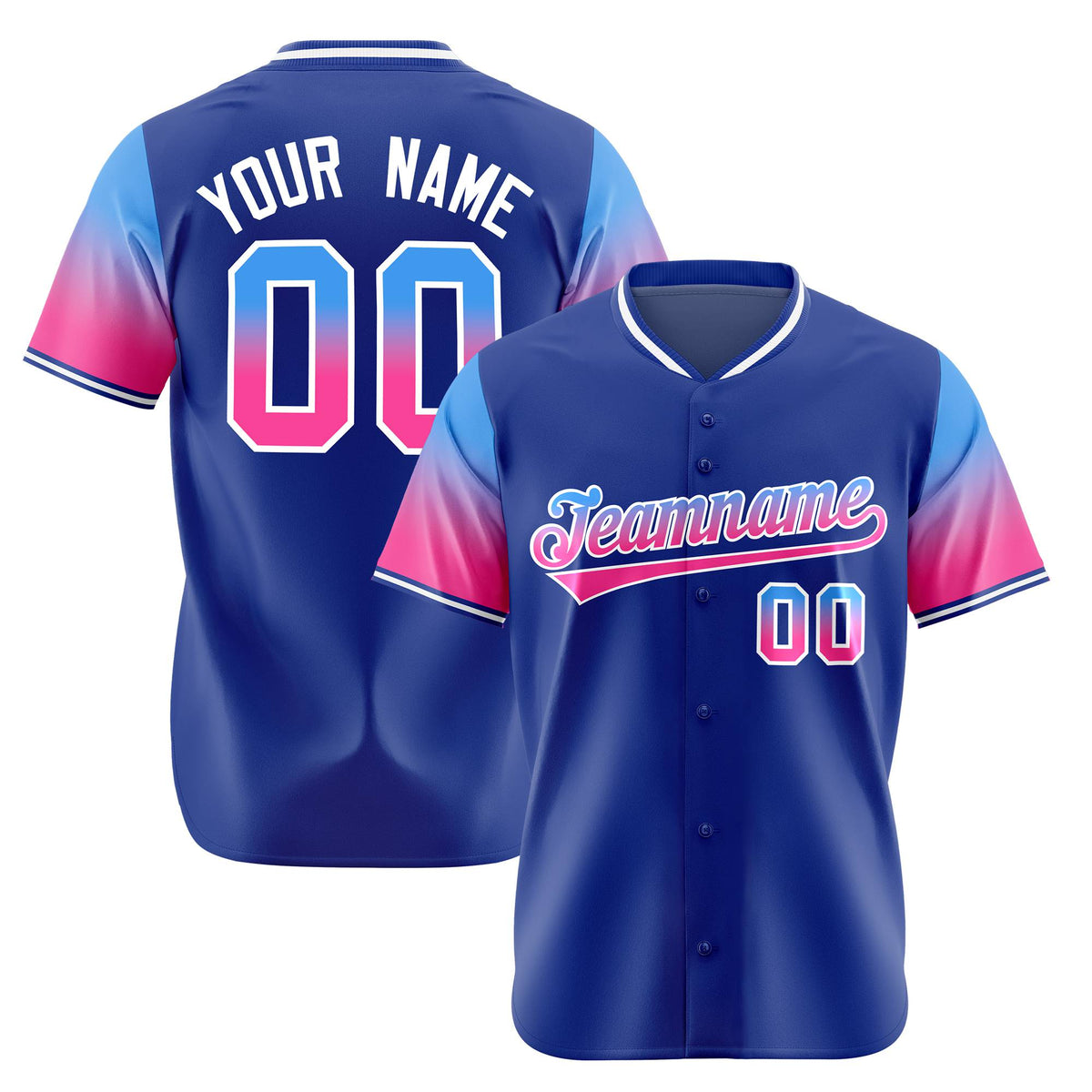 Custom Royal Blue Powder Blue-Pink Gradient Fashion Authentic Baseball Jersey