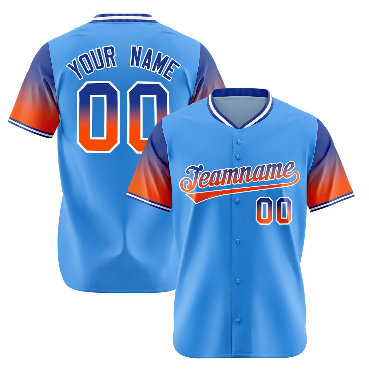 Custom Powder Blue Royal Blue-Orange Gradient Fashion Authentic Baseball Jersey