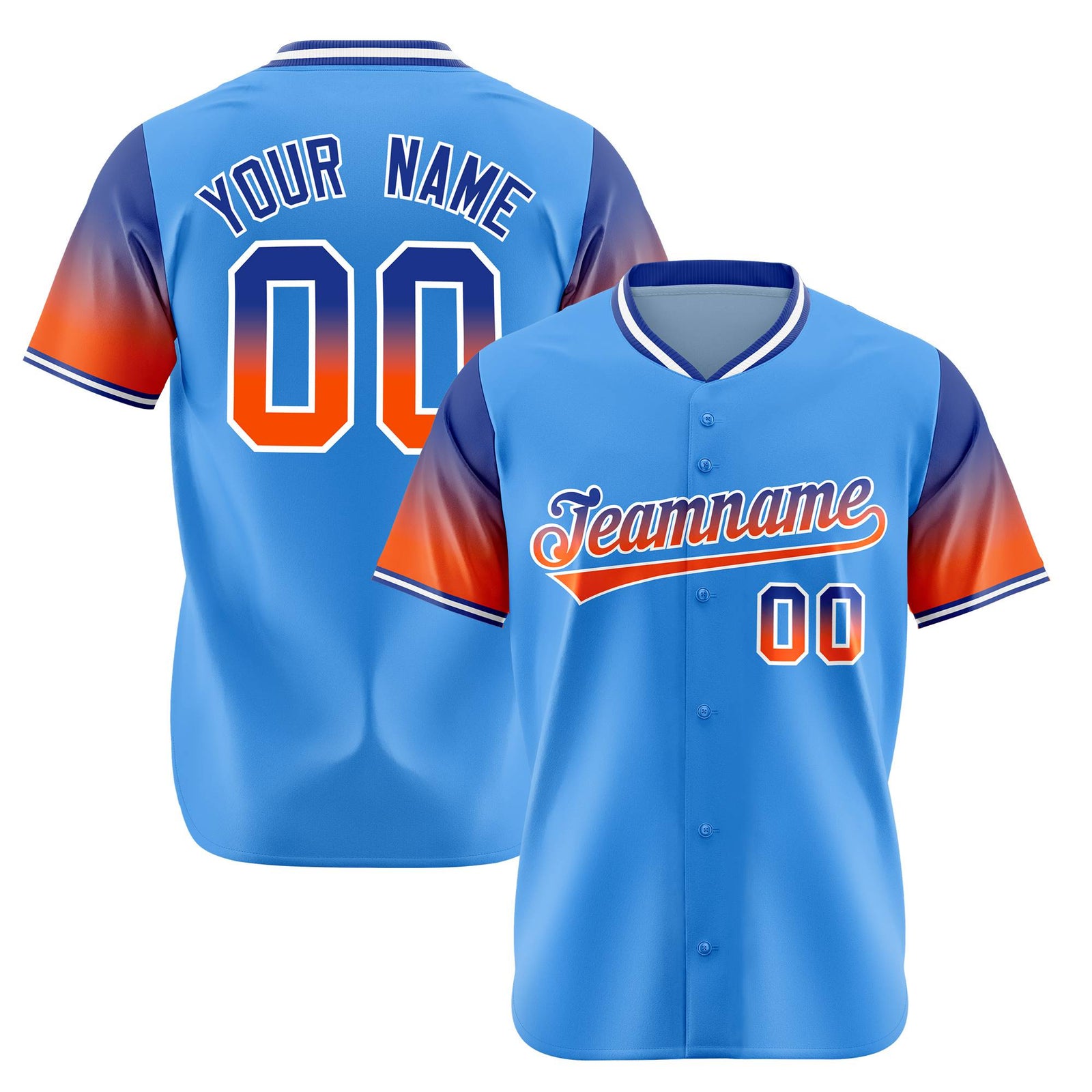 Custom Powder Blue Royal Blue-Orange Gradient Fashion Authentic Baseball Jersey