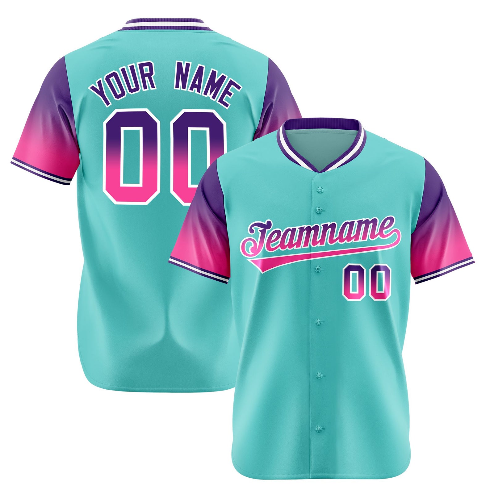 Custom Bright Green Purple-Pink Gradient Fashion Authentic Baseball Jersey