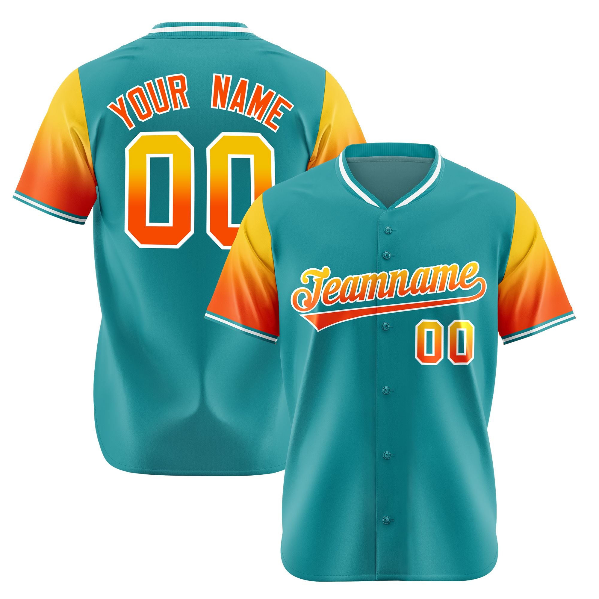 Custom Aqua Gold-Orange Gradient Fashion Authentic Baseball Jersey