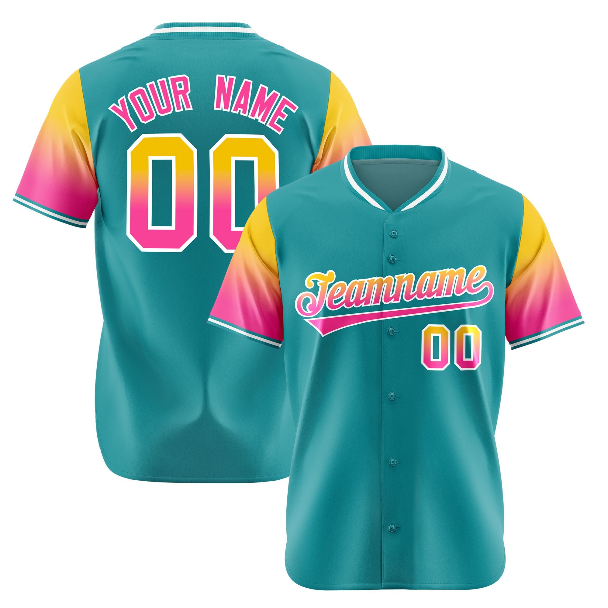 Custom Aqua Gold-Pink Gradient Fashion Authentic Baseball Jersey