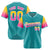 Custom Aqua Gold-Pink Gradient Fashion Authentic Baseball Jersey