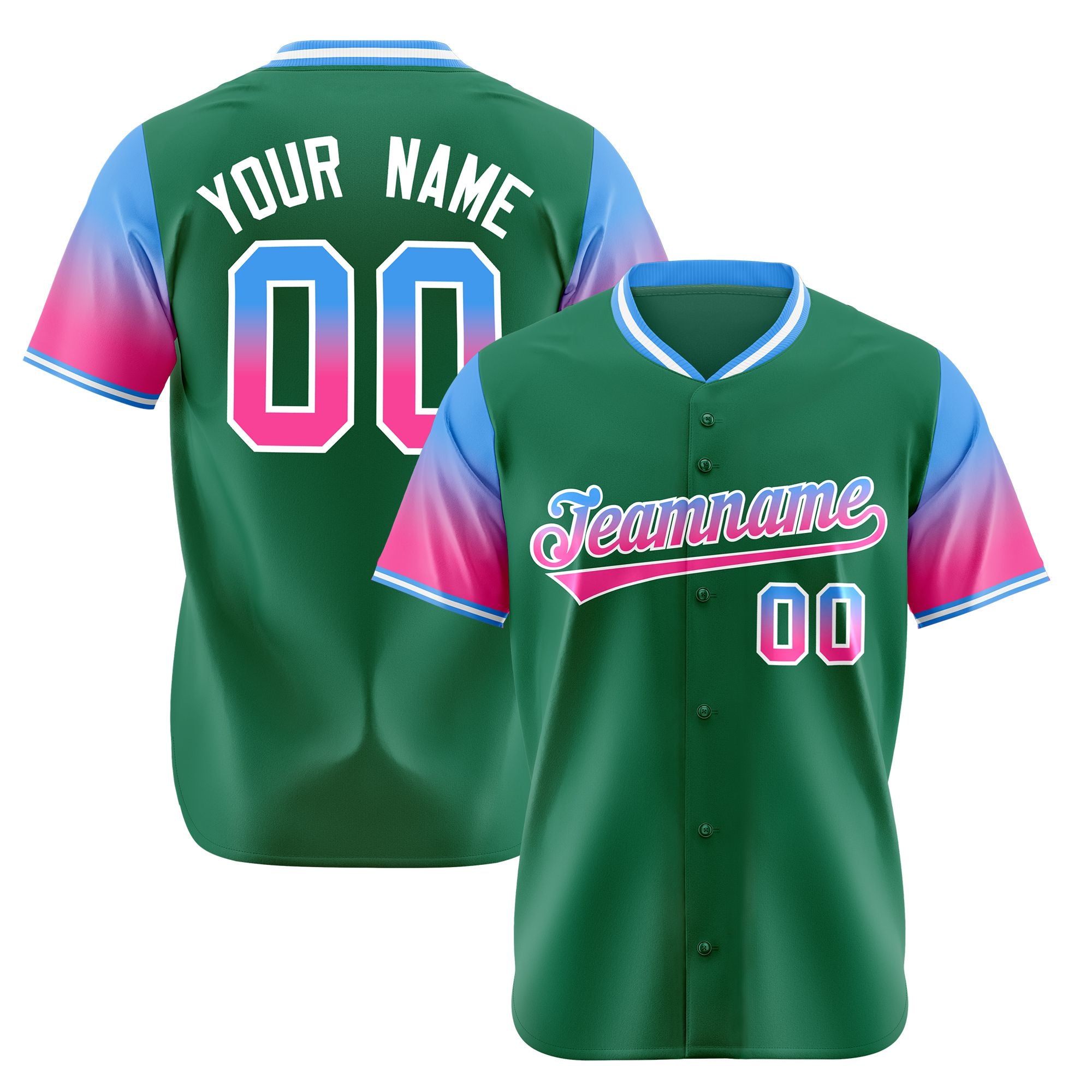 Custom Green Powder Blue-Pink Gradient Fashion Authentic Baseball Jersey