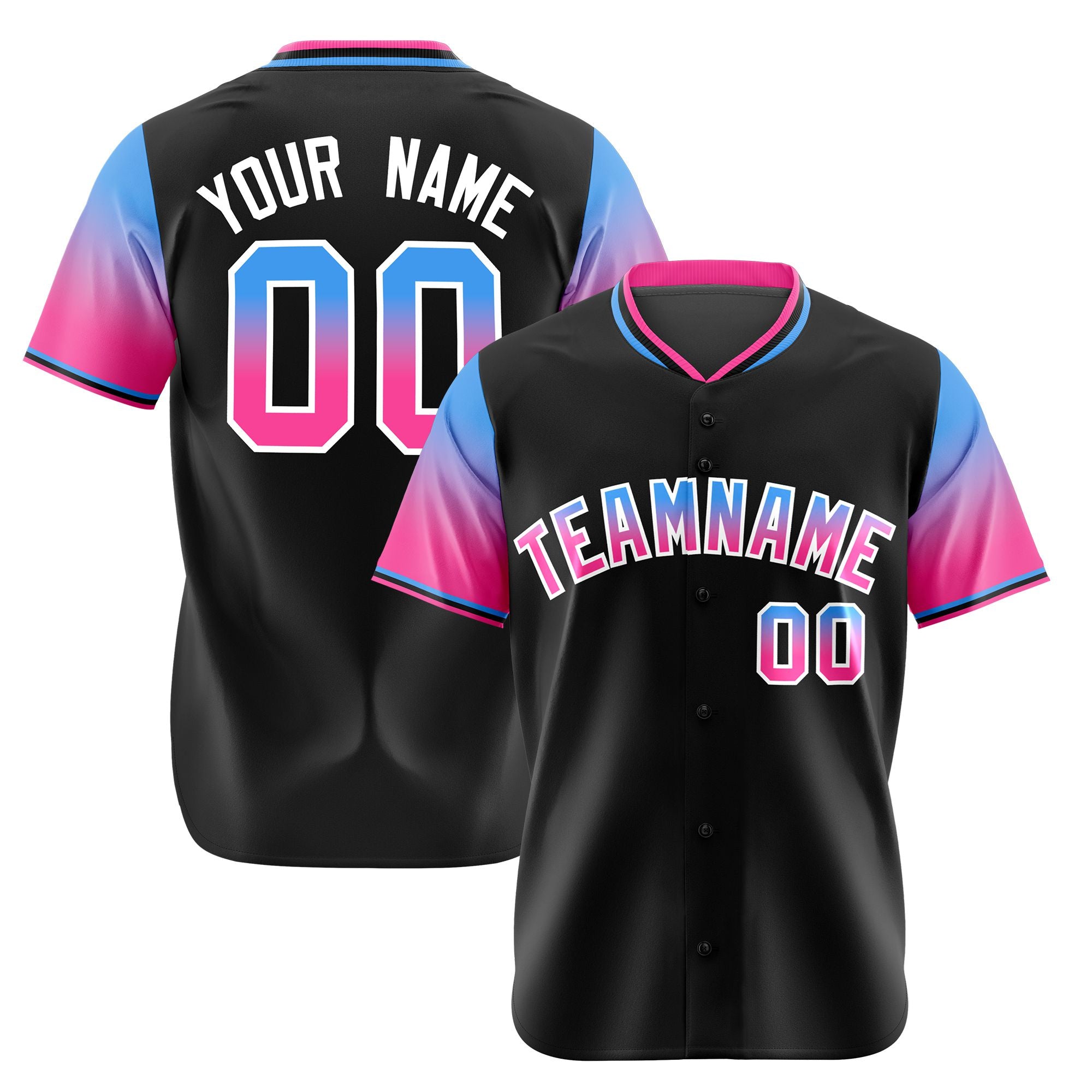 Custom Black Powder Blue-Pink Gradient Fashion Authentic Baseball Jersey