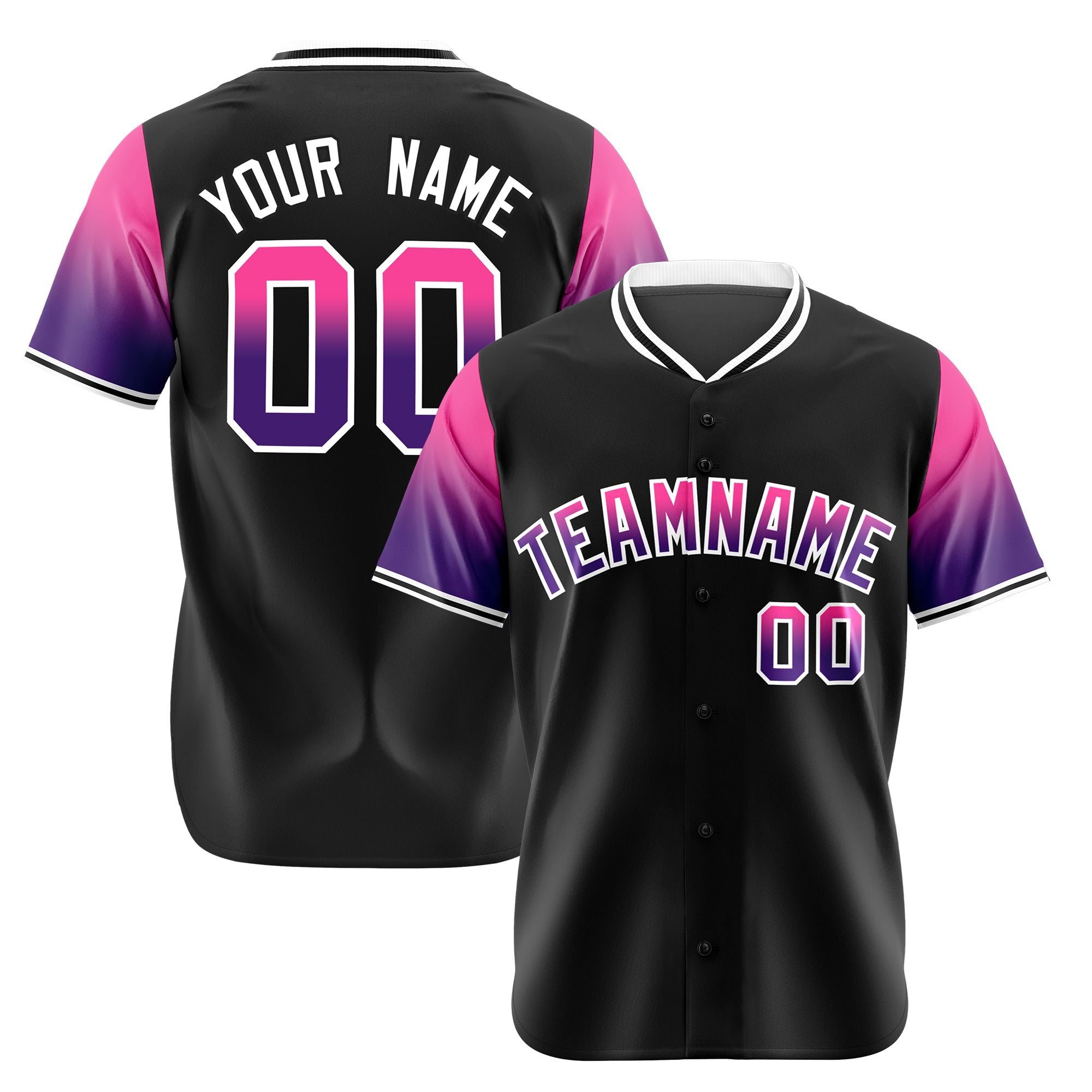 Custom Black Pink-Purple Gradient Fashion Authentic Baseball Jersey