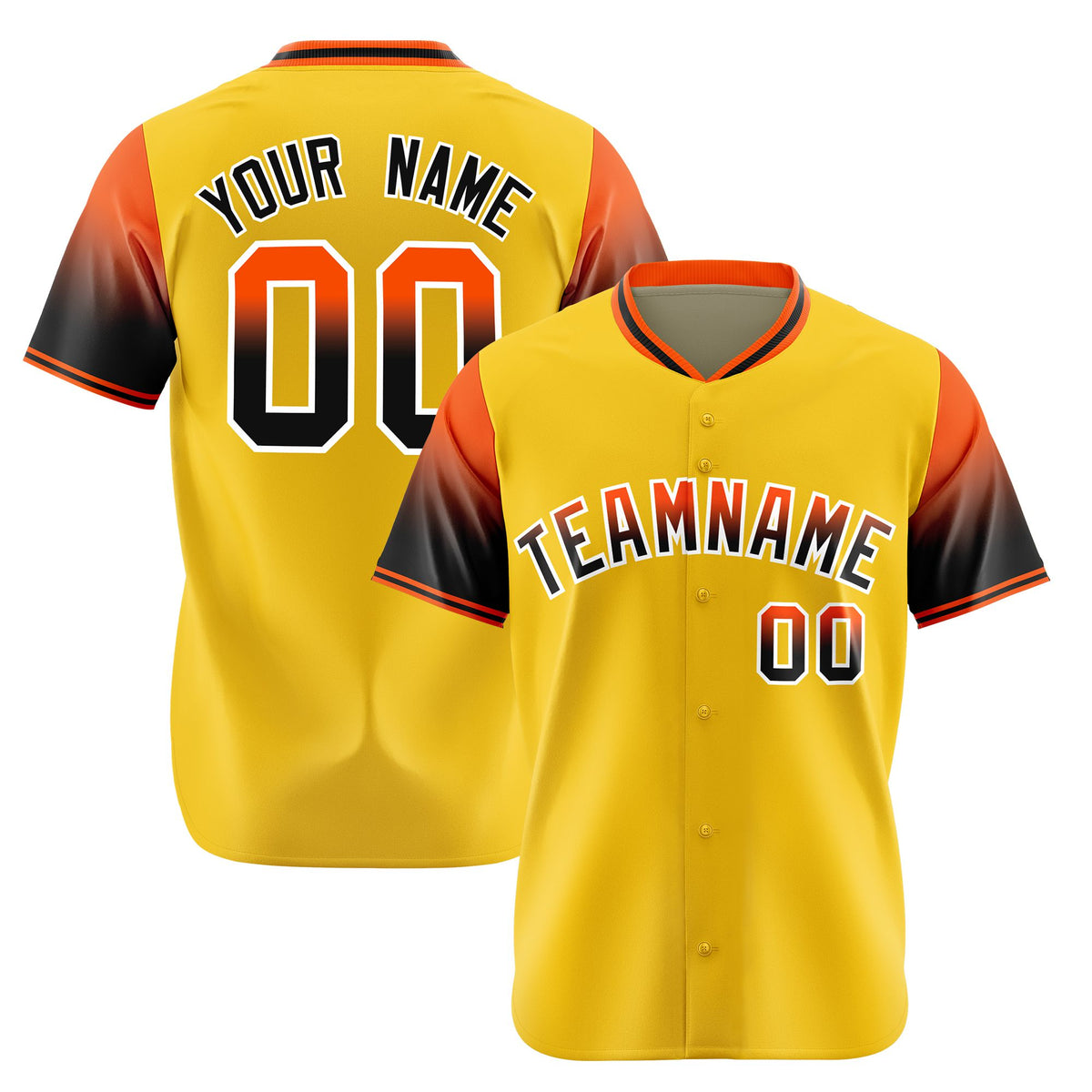 Custom Gold Orange-Black Gradient Fashion Authentic Baseball Jersey