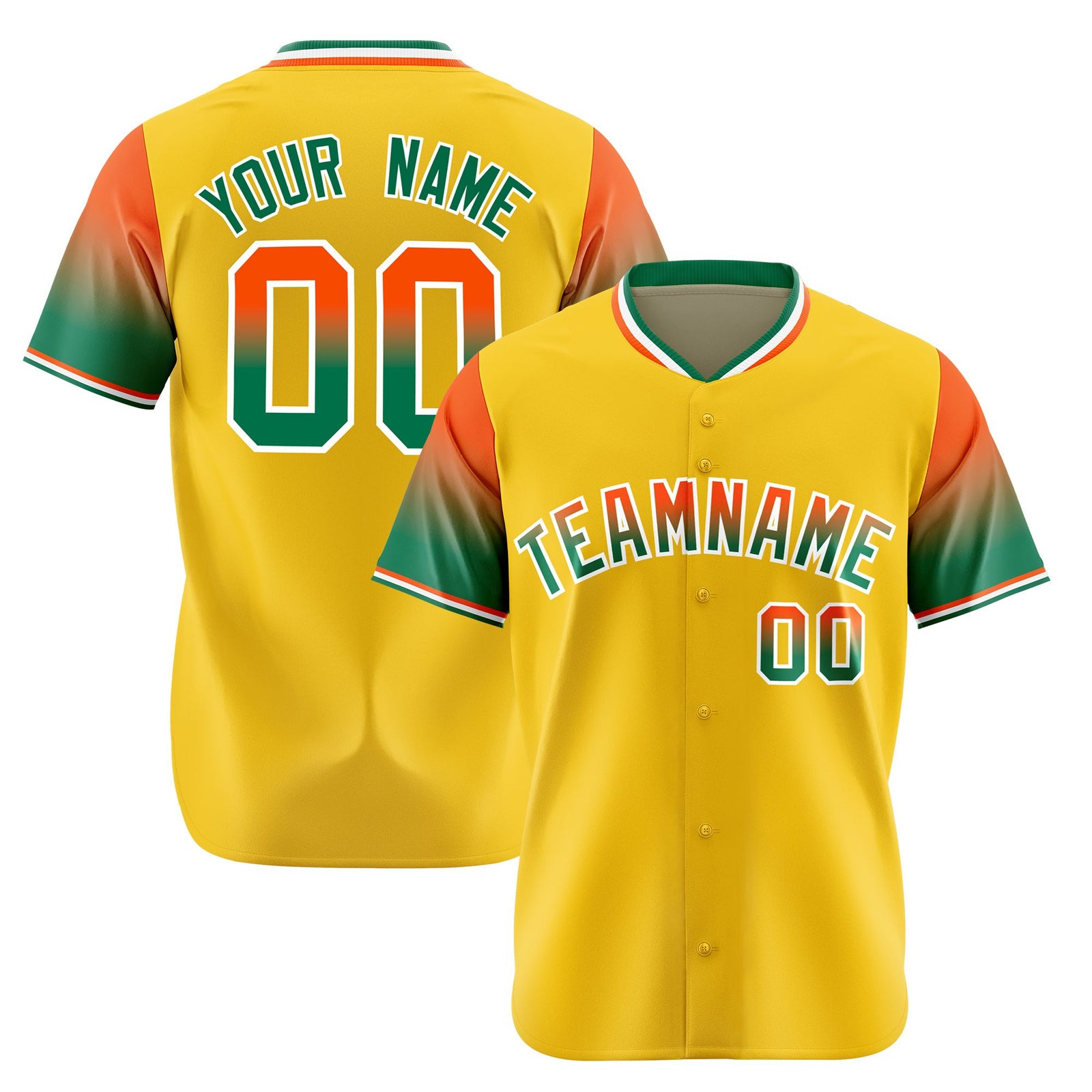 Custom Gold Orange-Green Gradient Fashion Authentic Baseball Jersey