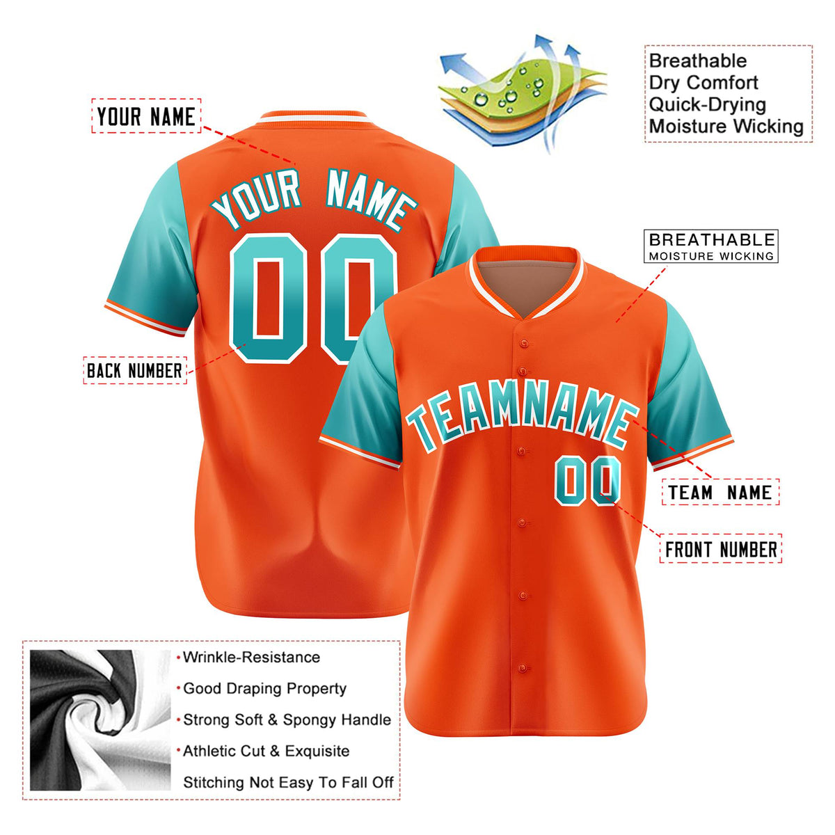 Custom Orange Aqua Gradient Fashion Authentic Baseball Jersey