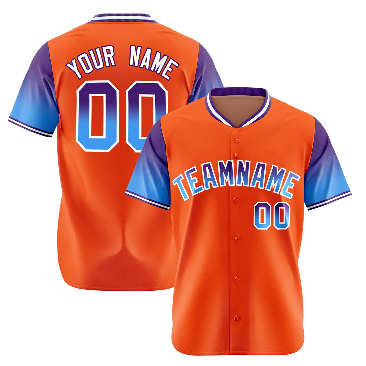 Custom Orange Purple-Powder Blue Gradient Fashion Authentic Baseball Jersey