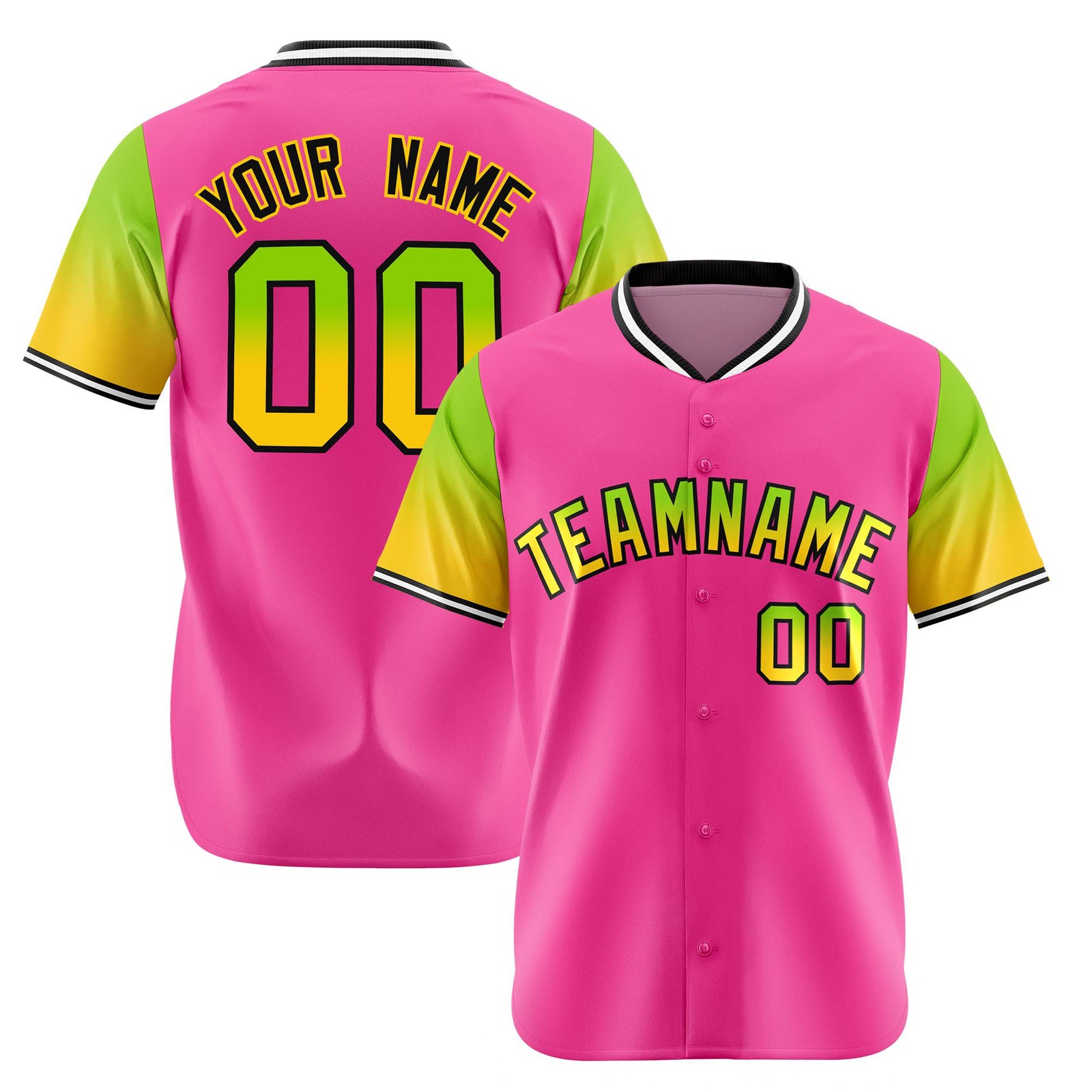 Custom Pink Neon Green-Gold Gradient Fashion Authentic Baseball Jersey