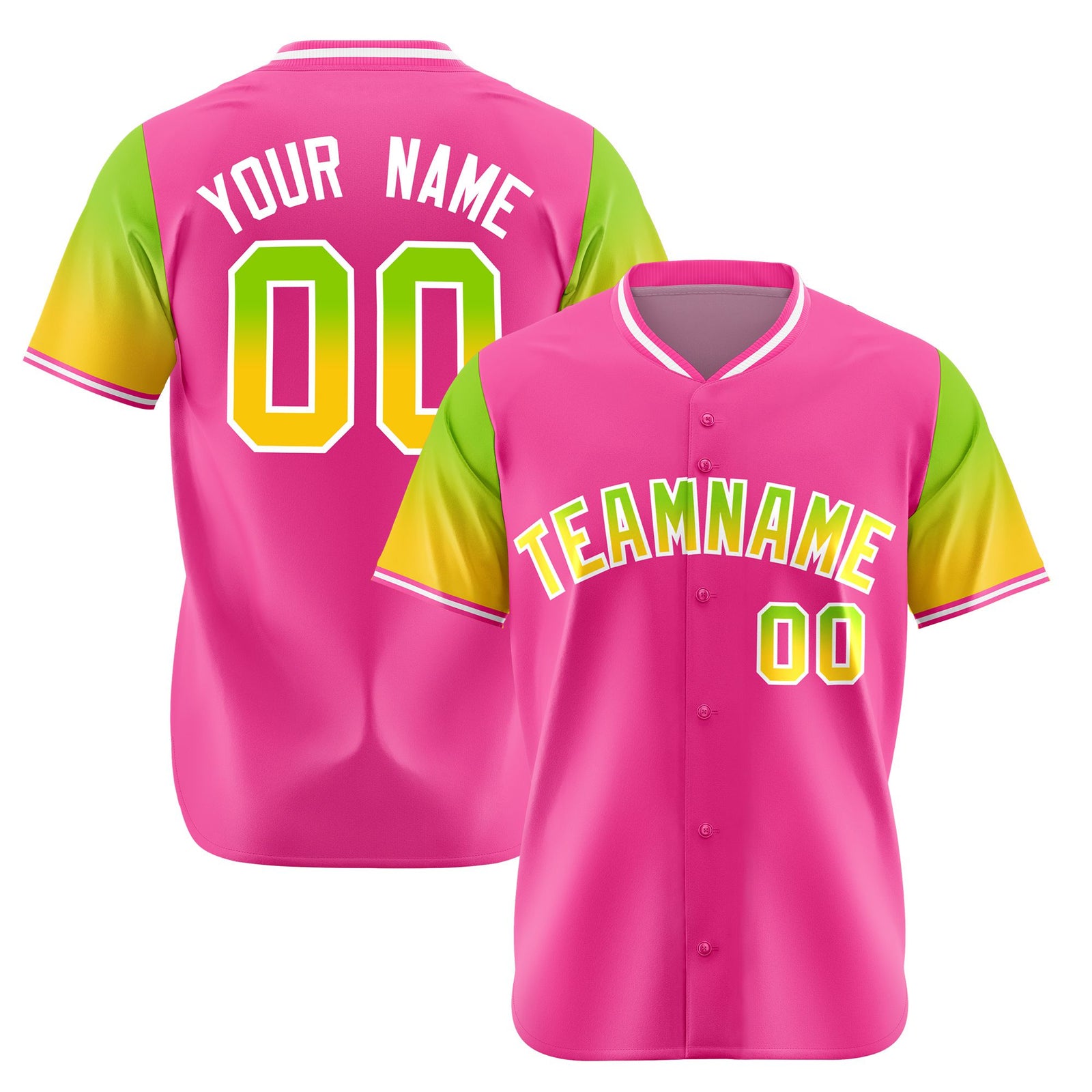 Custom Pink Neon Green-Gold Gradient Fashion Authentic Baseball Jersey