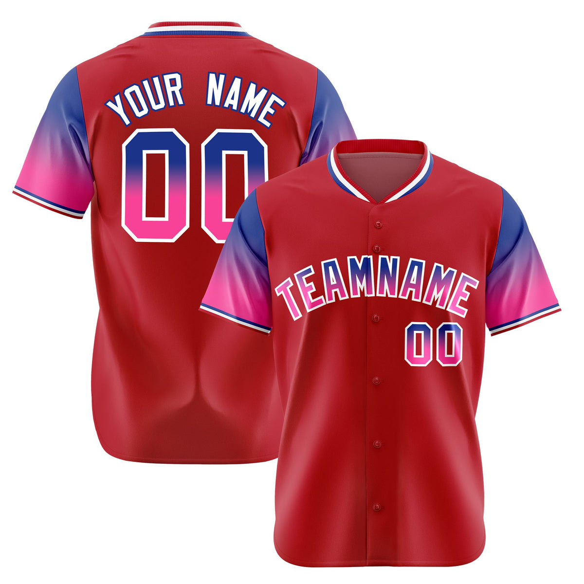Custom Red Royal Blue-Pink Gradient Fashion Authentic Baseball Jersey