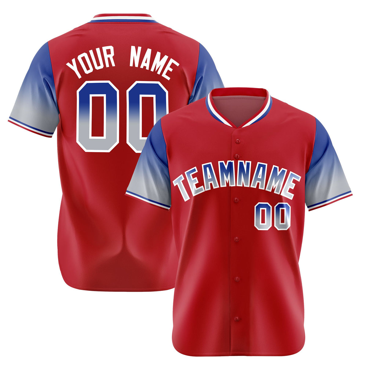 Custom Red Royal Blue-Gray Gradient Fashion Authentic Baseball Jersey