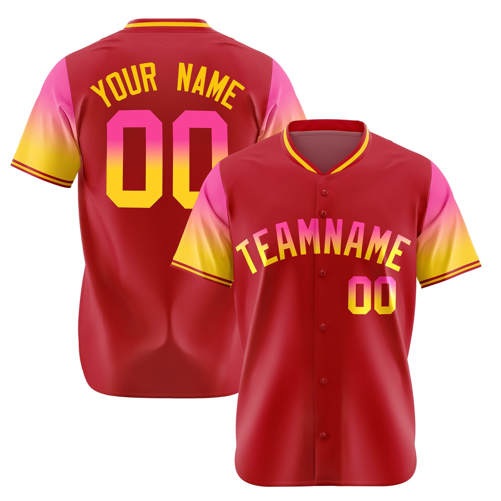 Custom Red Pink-Gold Gradient Fashion Authentic Baseball Jersey