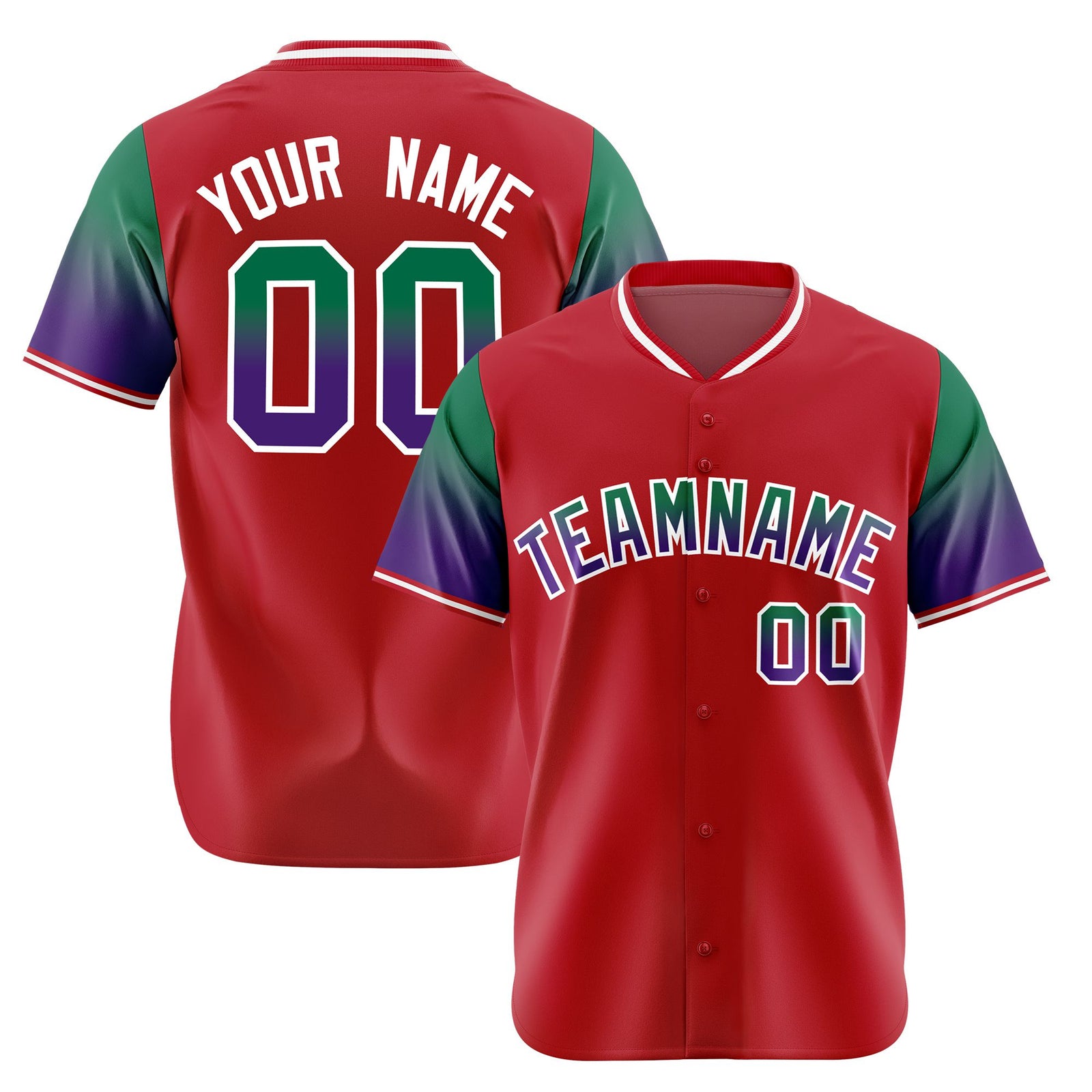 Custom Red Green-Purple Gradient Fashion Authentic Baseball Jersey