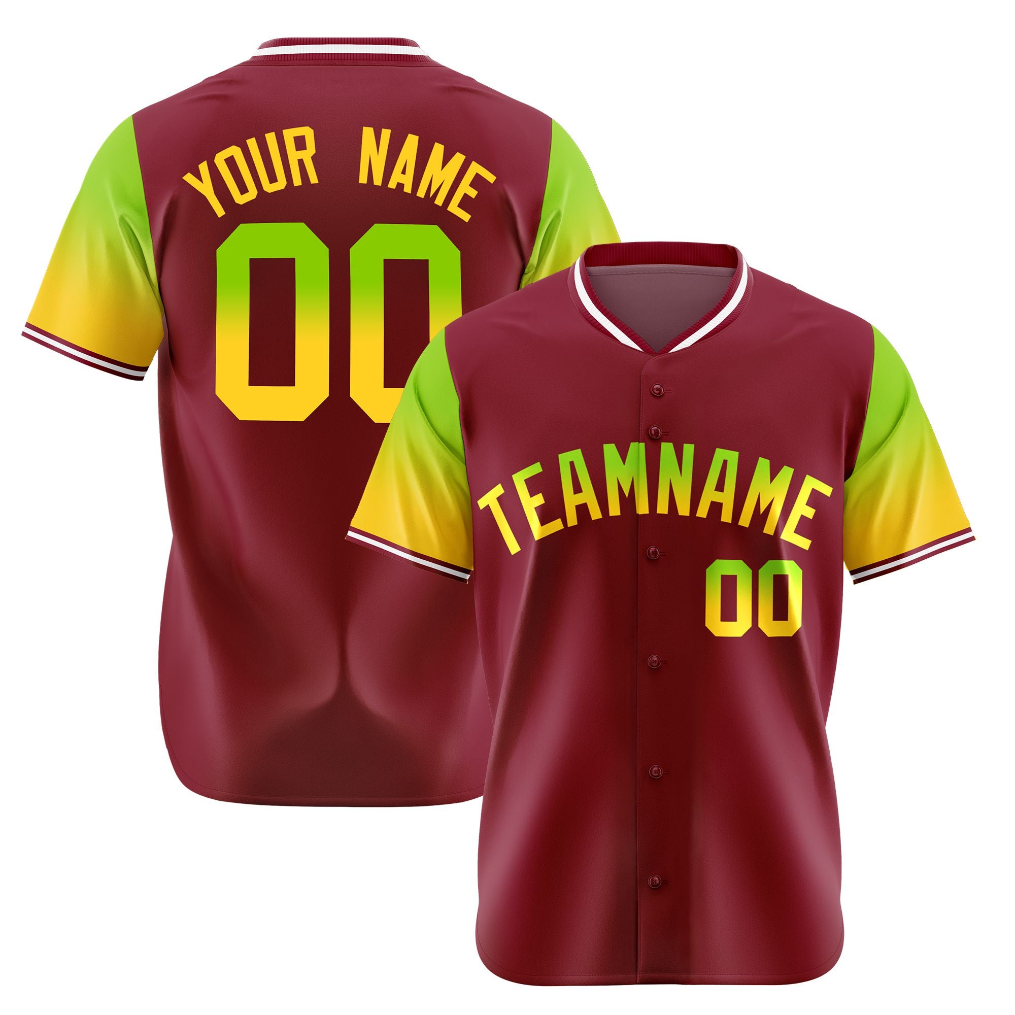 Custom Crimson Neon Green-Gold Gradient Fashion Authentic Baseball Jersey