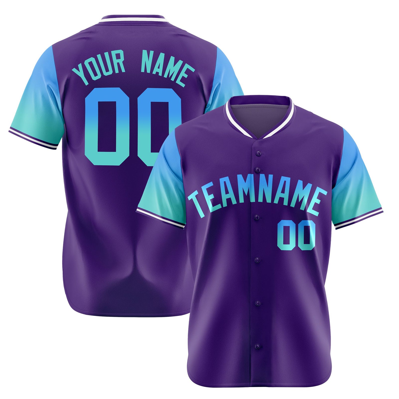 Custom Purple Powder Blue-Aqua Gradient Fashion Authentic Baseball Jersey