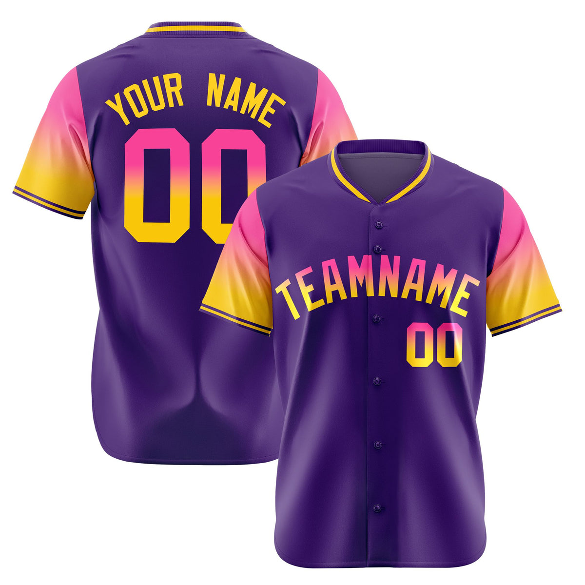 Custom Purple Pink-Gold Gradient Fashion Authentic Baseball Jersey