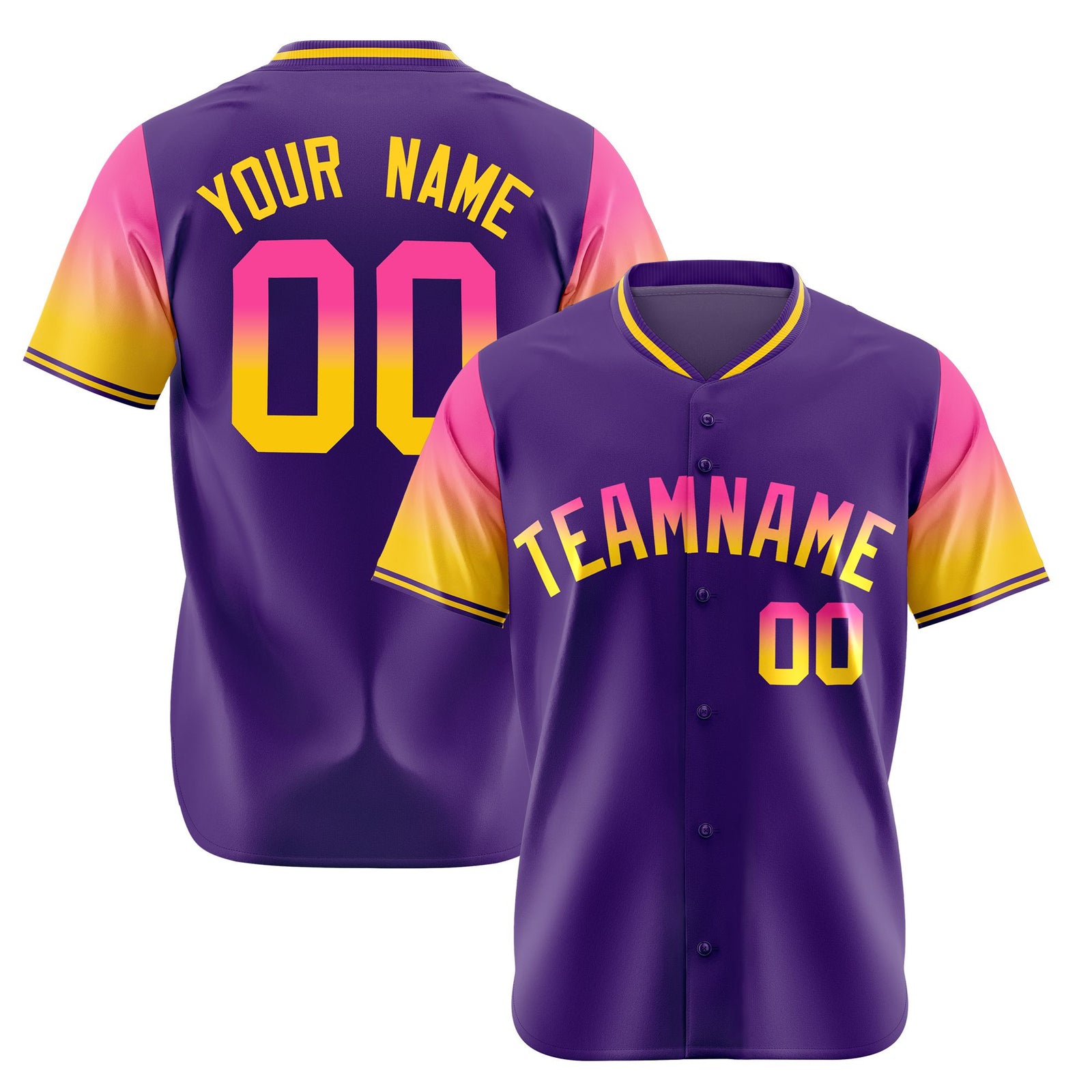 Custom Purple Pink-Gold Gradient Fashion Authentic Baseball Jersey