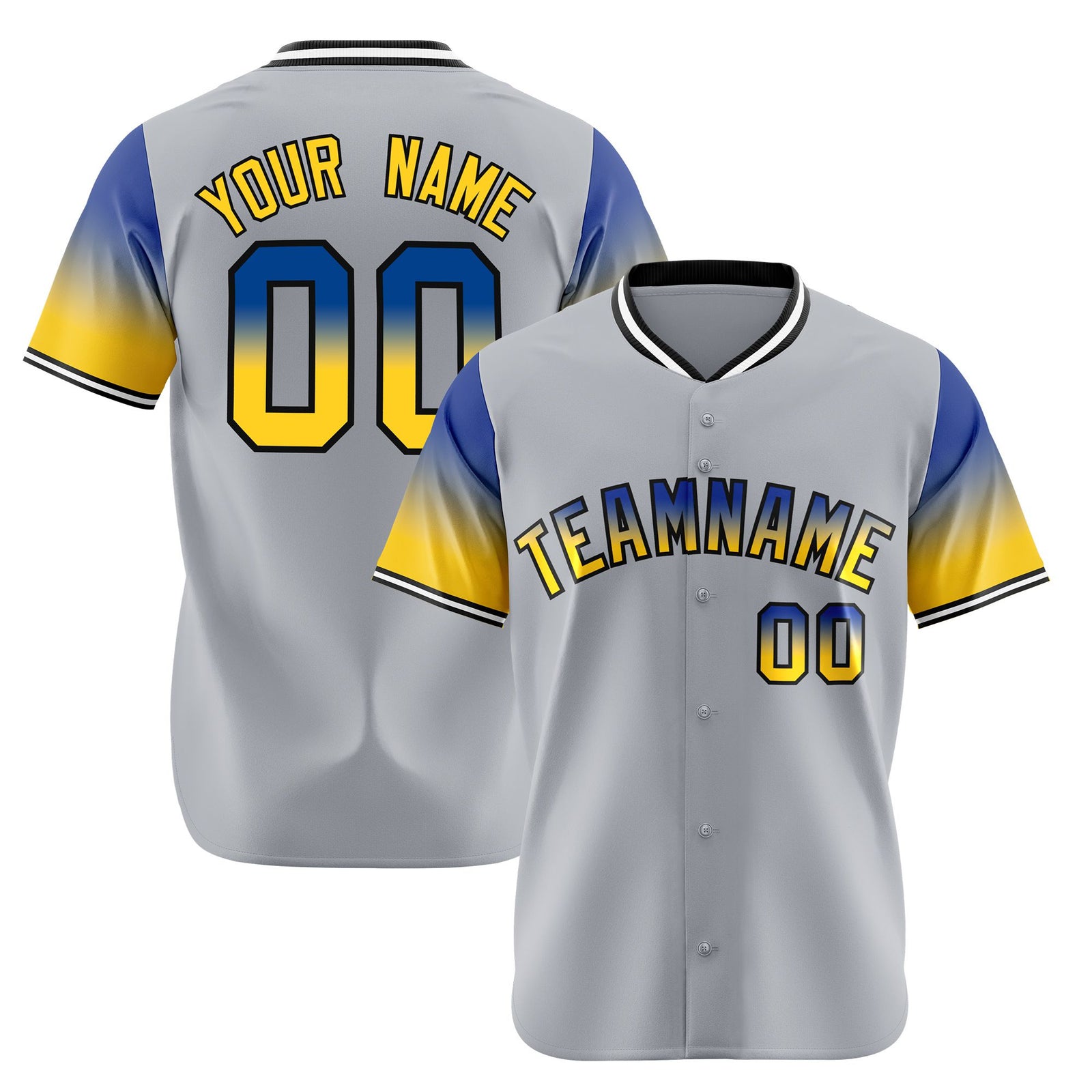 Custom Gray Royal Blue-Gold Gradient Fashion Authentic Baseball Jersey