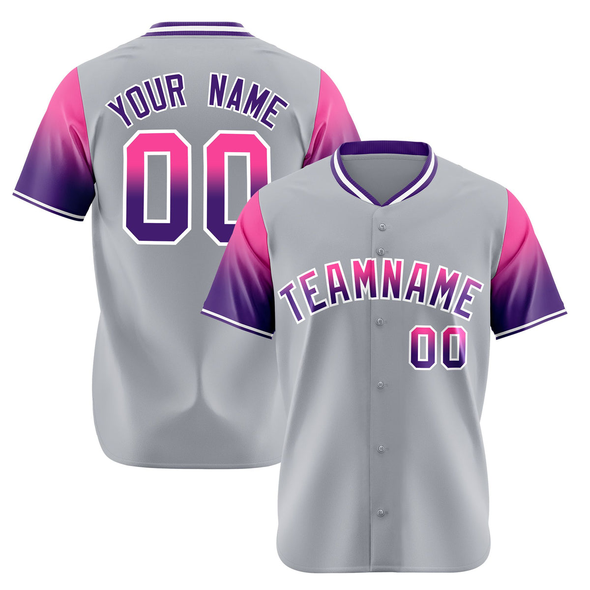 Custom Gray Pink-Purple Gradient Fashion Authentic Baseball Jersey