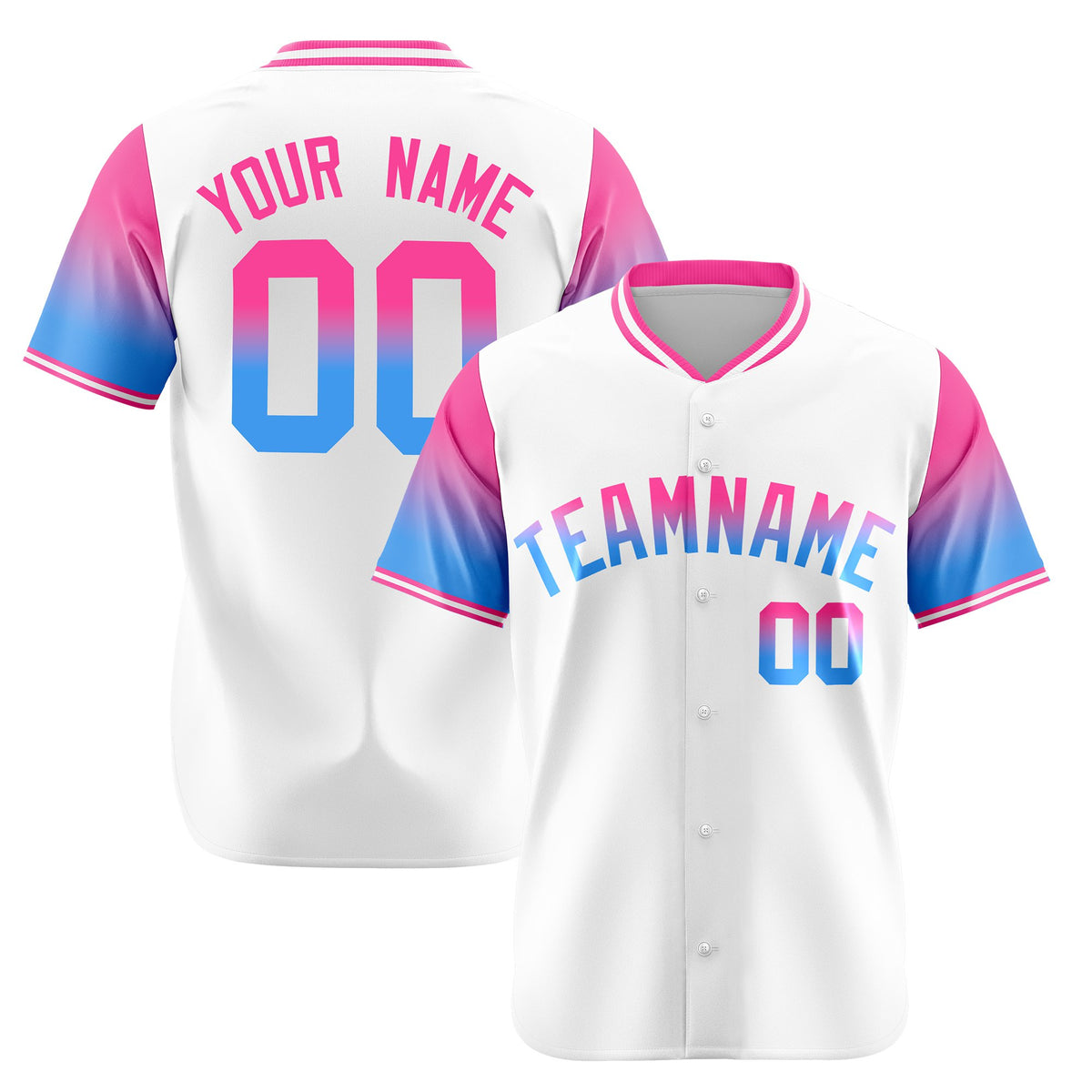 Custom White Pink-Powder Blue Gradient Fashion Authentic Baseball Jersey