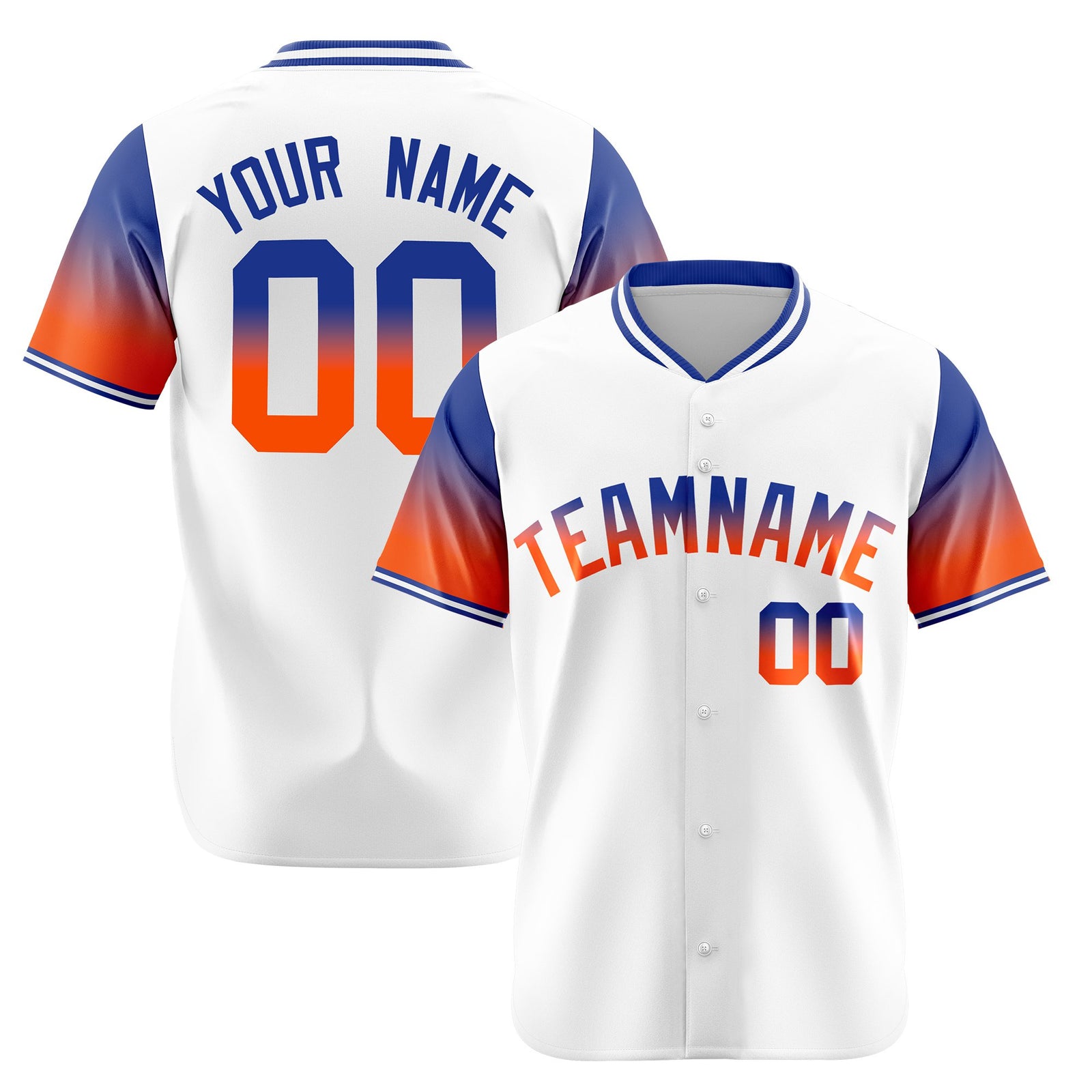 Custom White Royal Blue-Orange Gradient Fashion Authentic Baseball Jersey