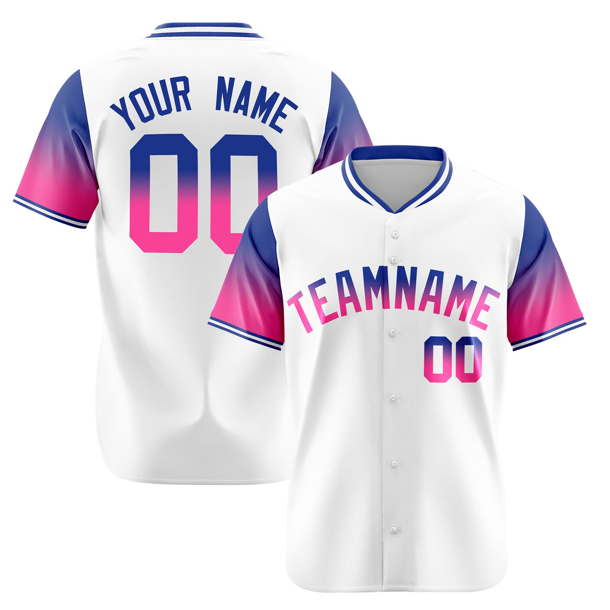Custom White Royal Blue-Pink Gradient Fashion Authentic Baseball Jersey