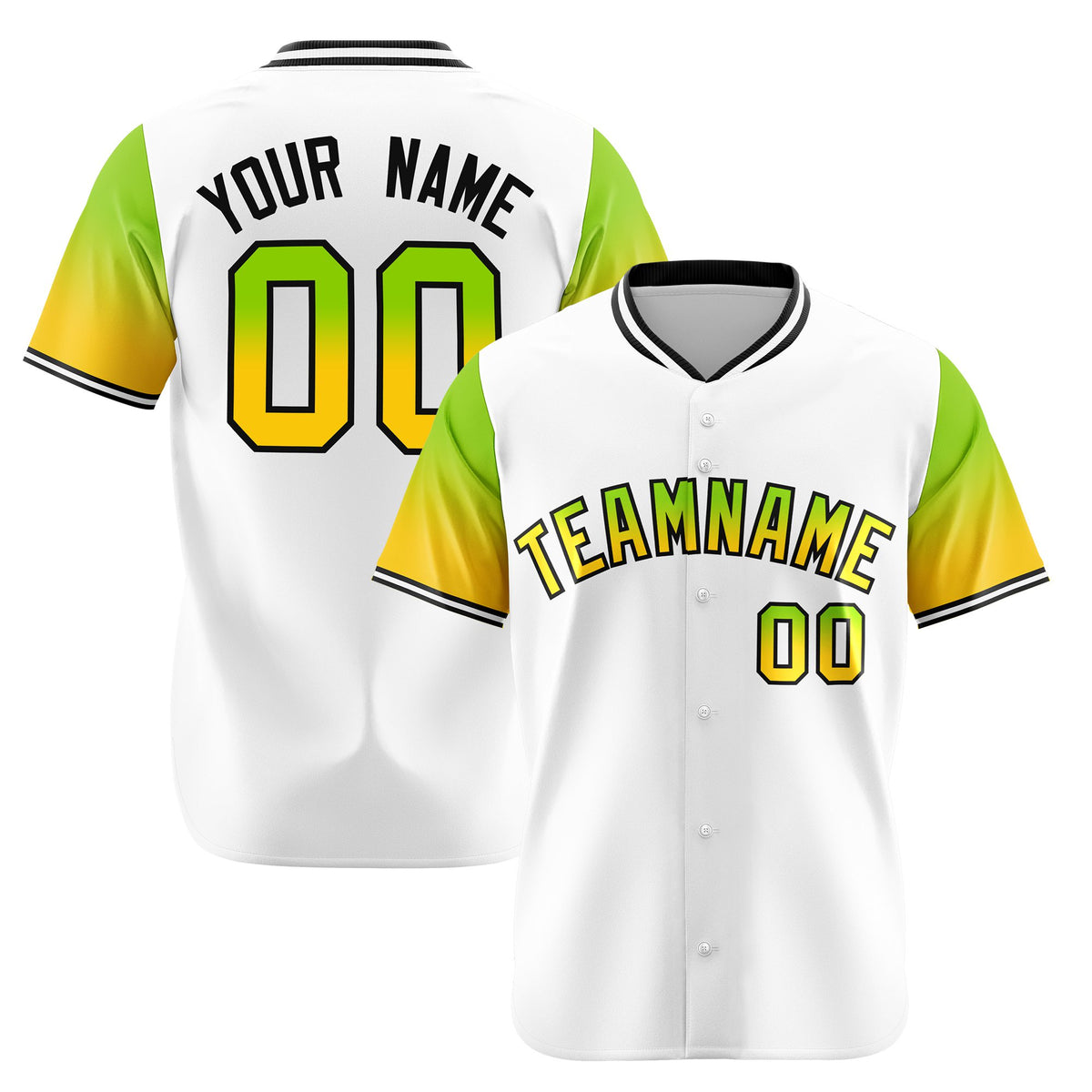 Custom White Neon Green-Gold Gradient Fashion Authentic Baseball Jersey