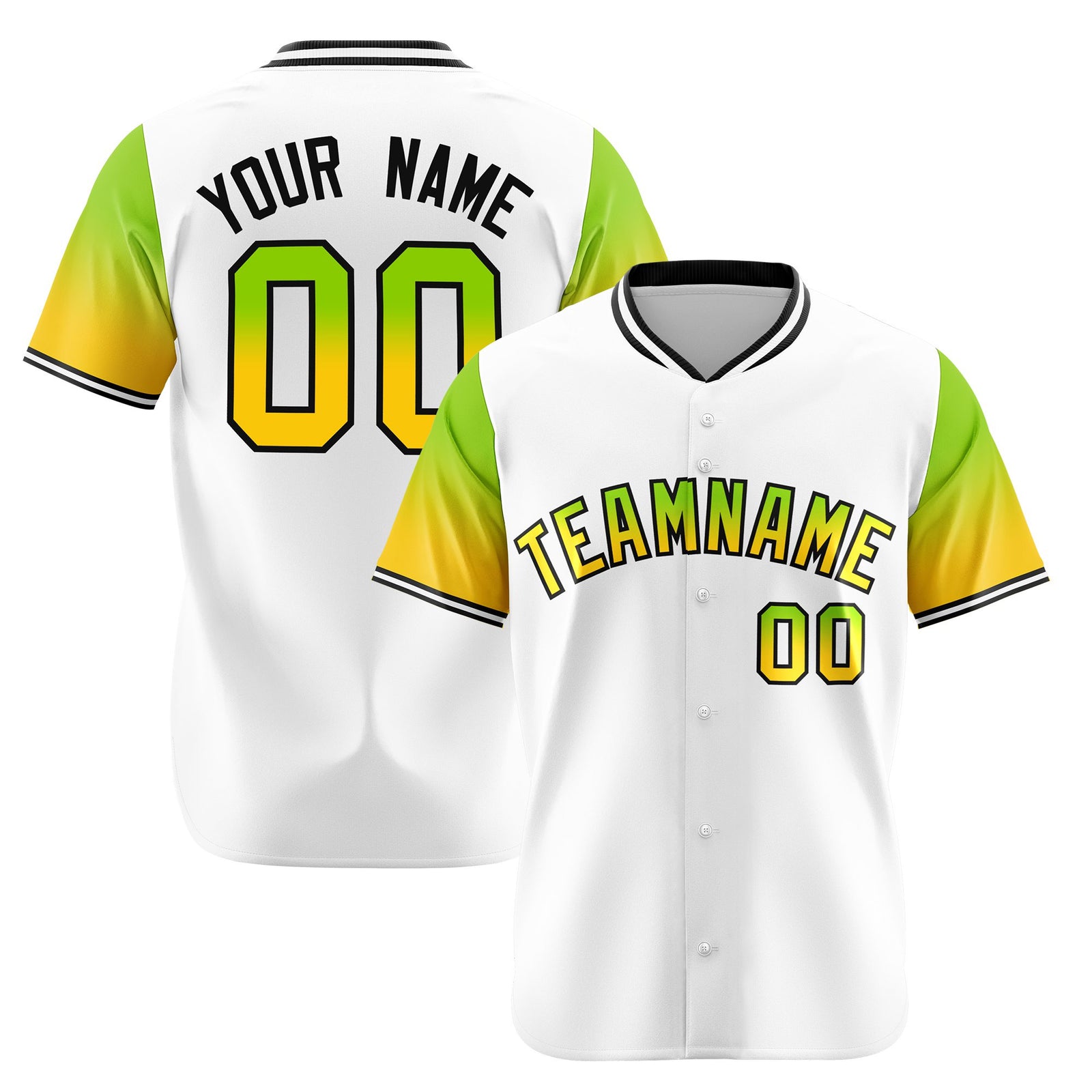 Custom White Neon Green-Gold Gradient Fashion Authentic Baseball Jersey
