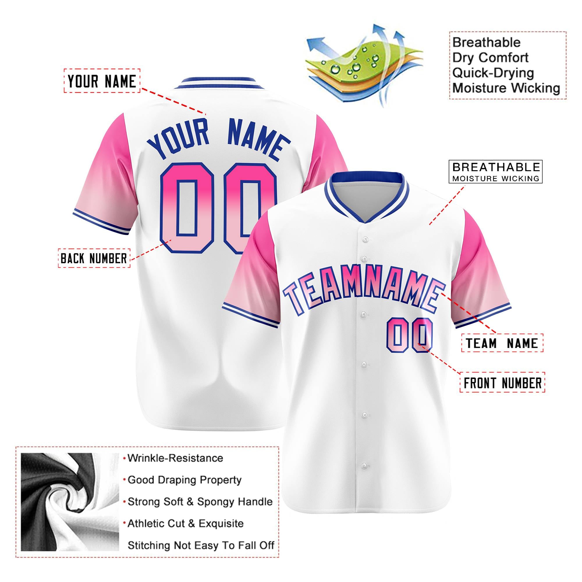 Custom White Pink-Light Pink Gradient Fashion Authentic Baseball Jersey