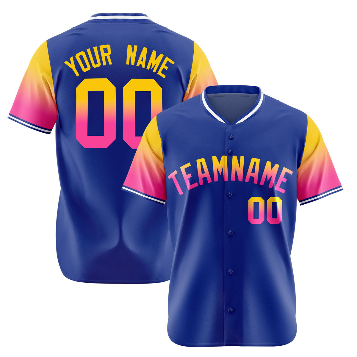 Custom Royal Blue Gold-Pink Gradient Fashion Authentic Baseball Jersey