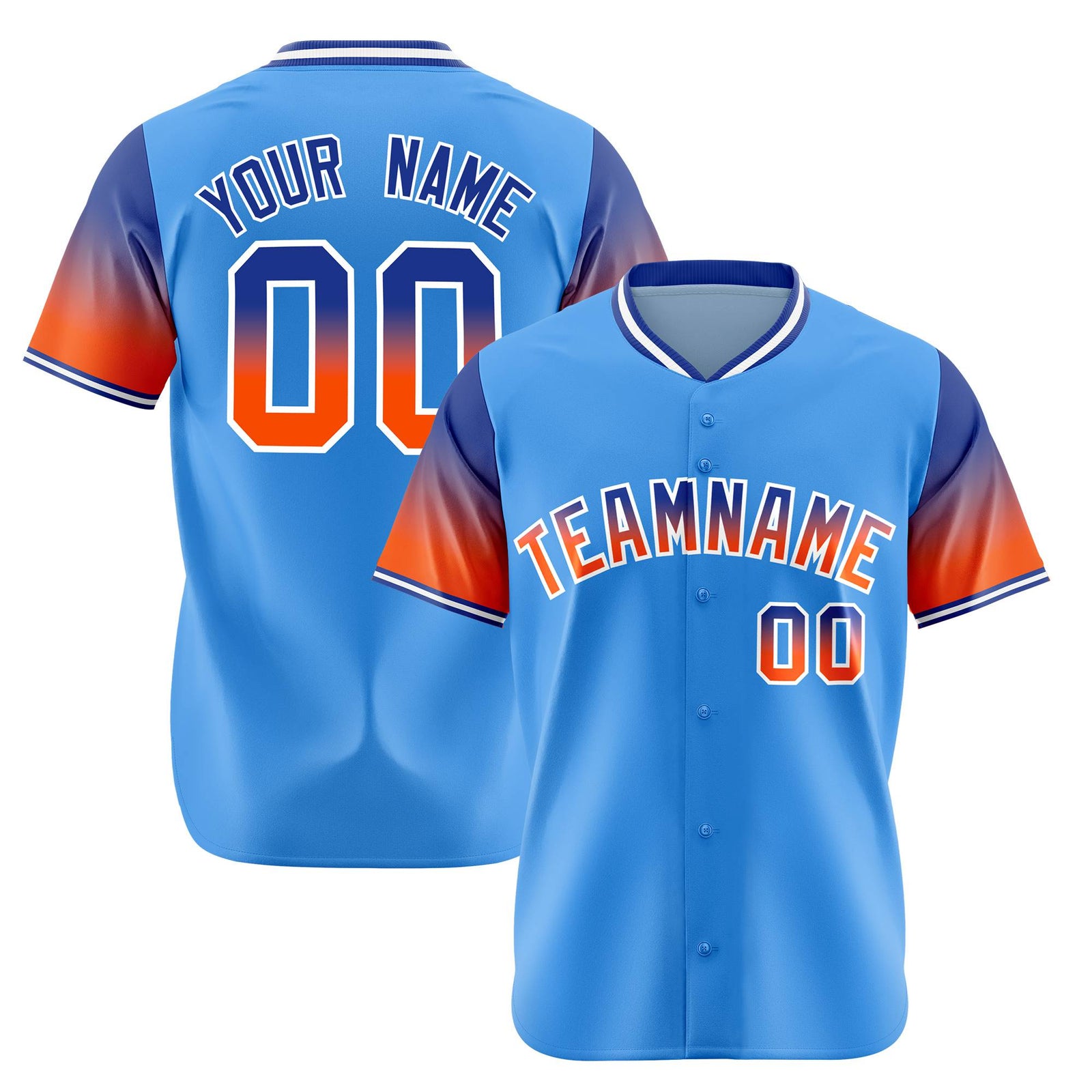 Custom Powder Blue Royal Blue-Orange Gradient Fashion Authentic Baseball Jersey