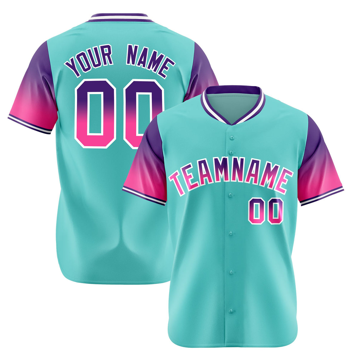 Custom Aqua Purple-Pink Gradient Fashion Authentic Baseball Jersey