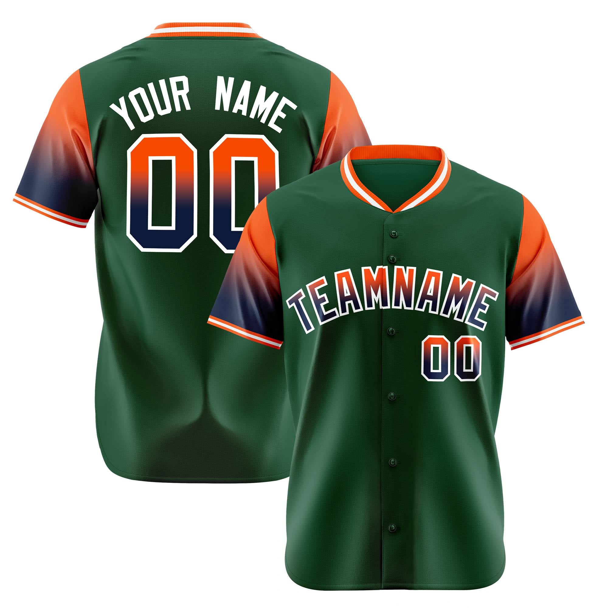 Custom Green Orange-Navy Gradient Fashion Authentic Baseball Jersey