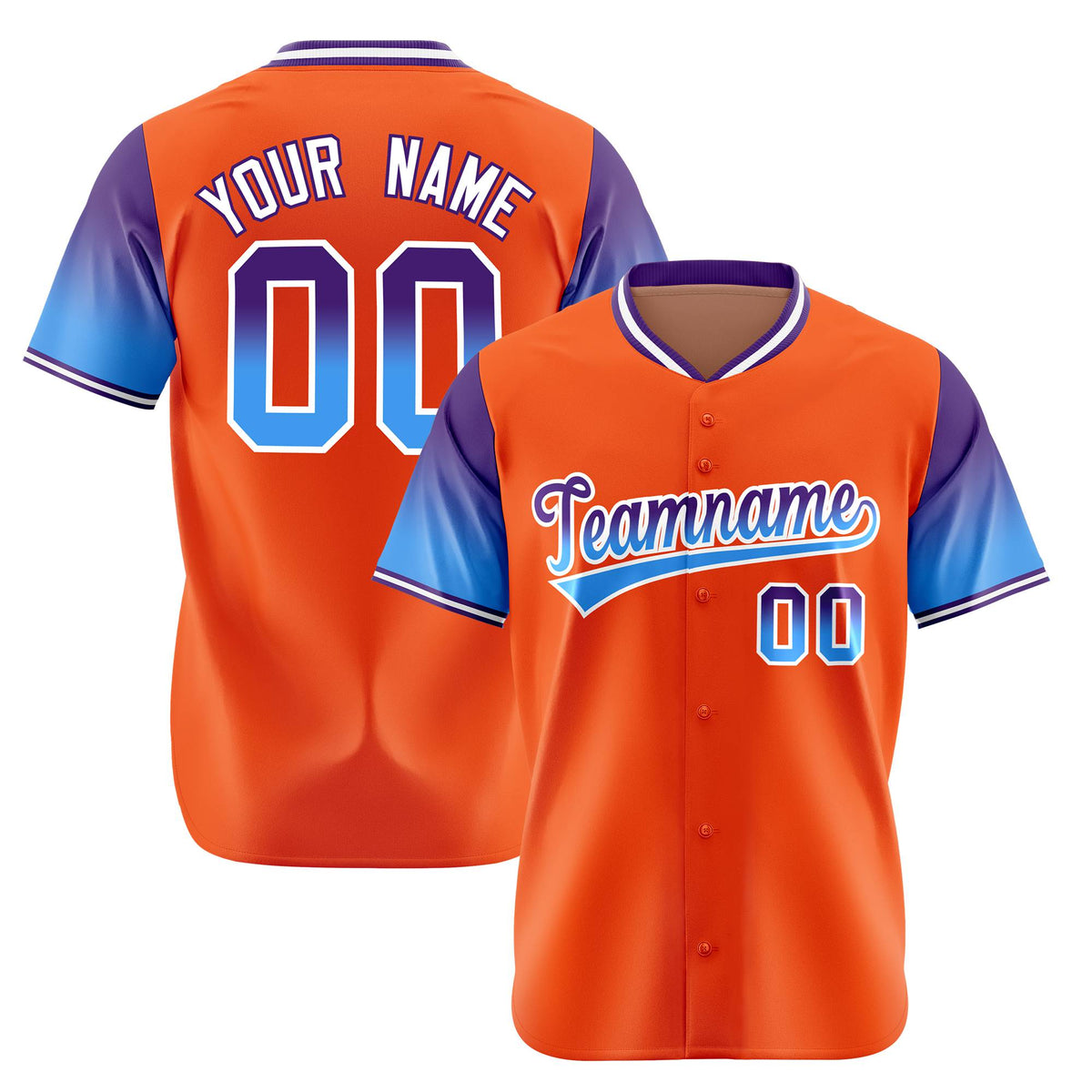 Custom Orange Purple-Powder Blue Gradient Fashion Authentic Baseball Jersey