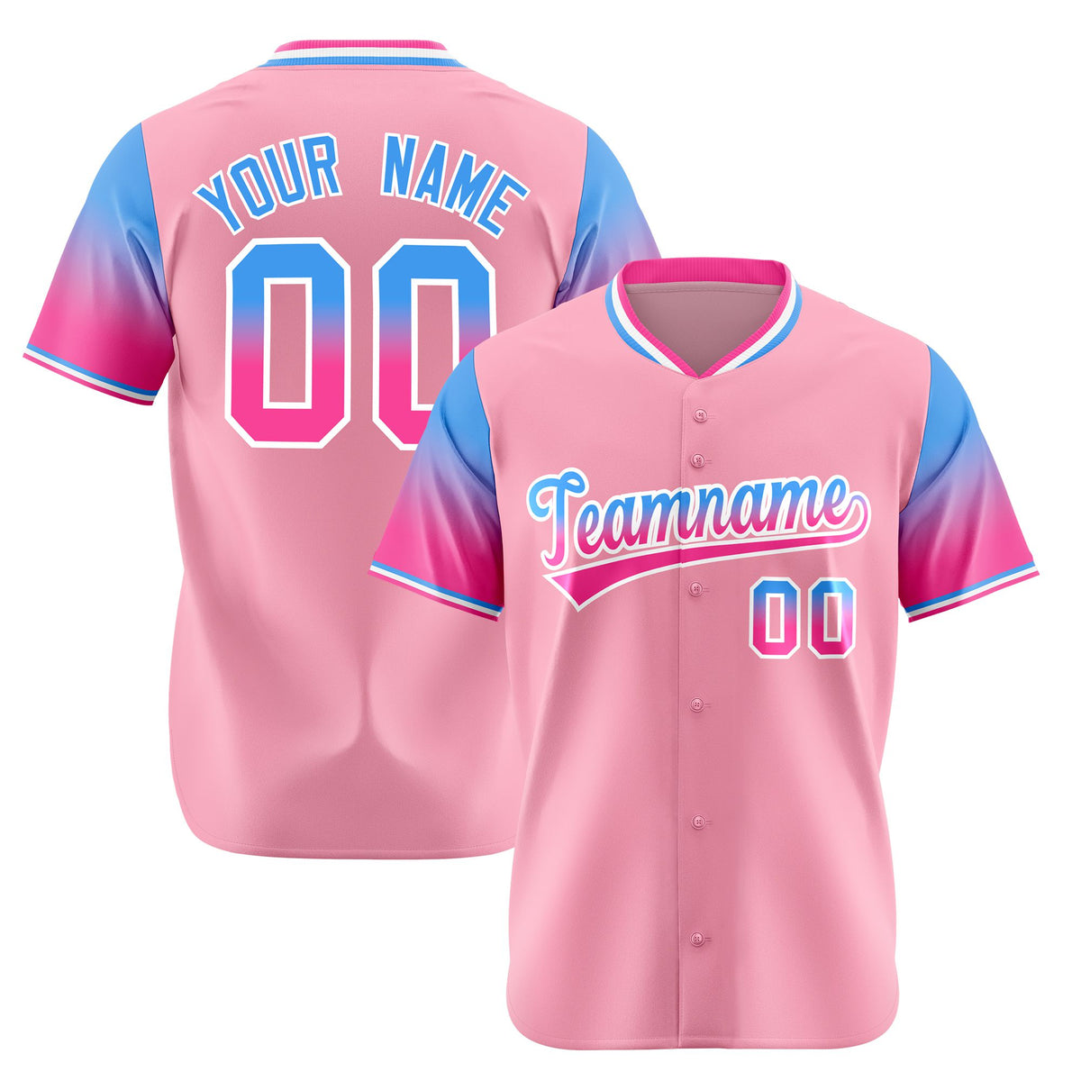 Custom Light Pink Powder Blue-Pink Gradient Fashion Authentic Baseball Jersey